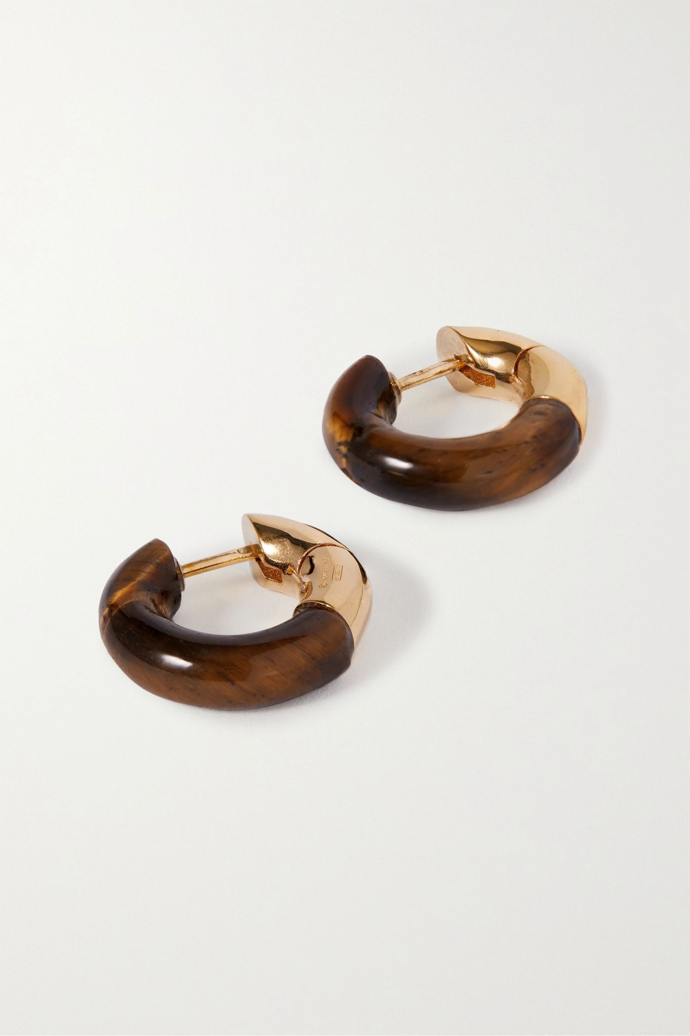 Gold-tone tiger's eye hoop earrings - 3