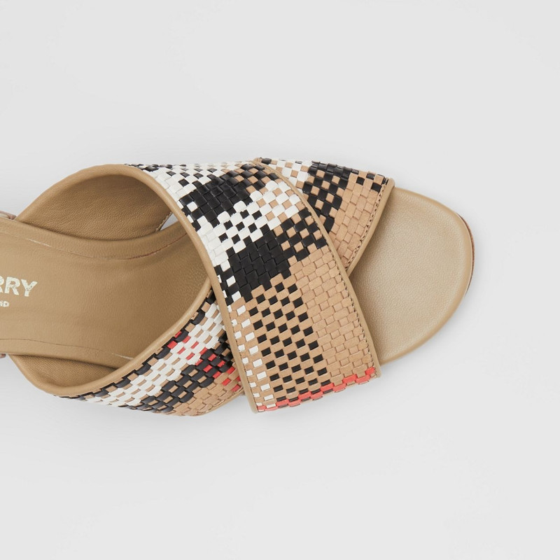 Latticed Leather Block-heel Sandals 6