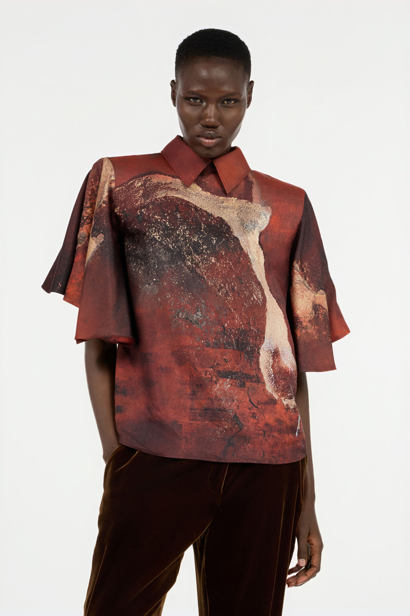 Red Silk Shirt With Marble Print 3