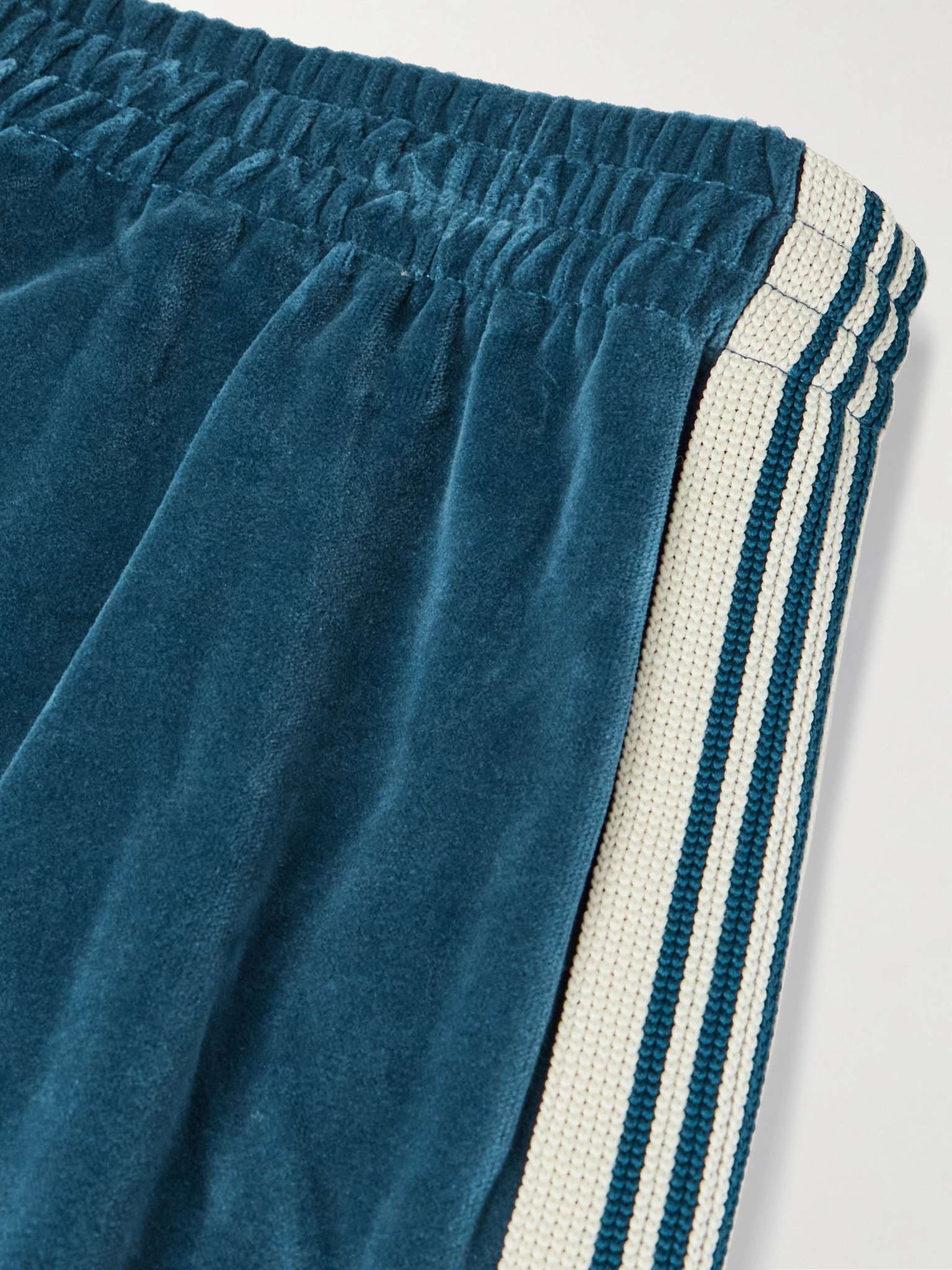 Straight-Leg Webbing-Trimmed Logo-Embroidered Cotton-Blend Velour Track Pants - 6