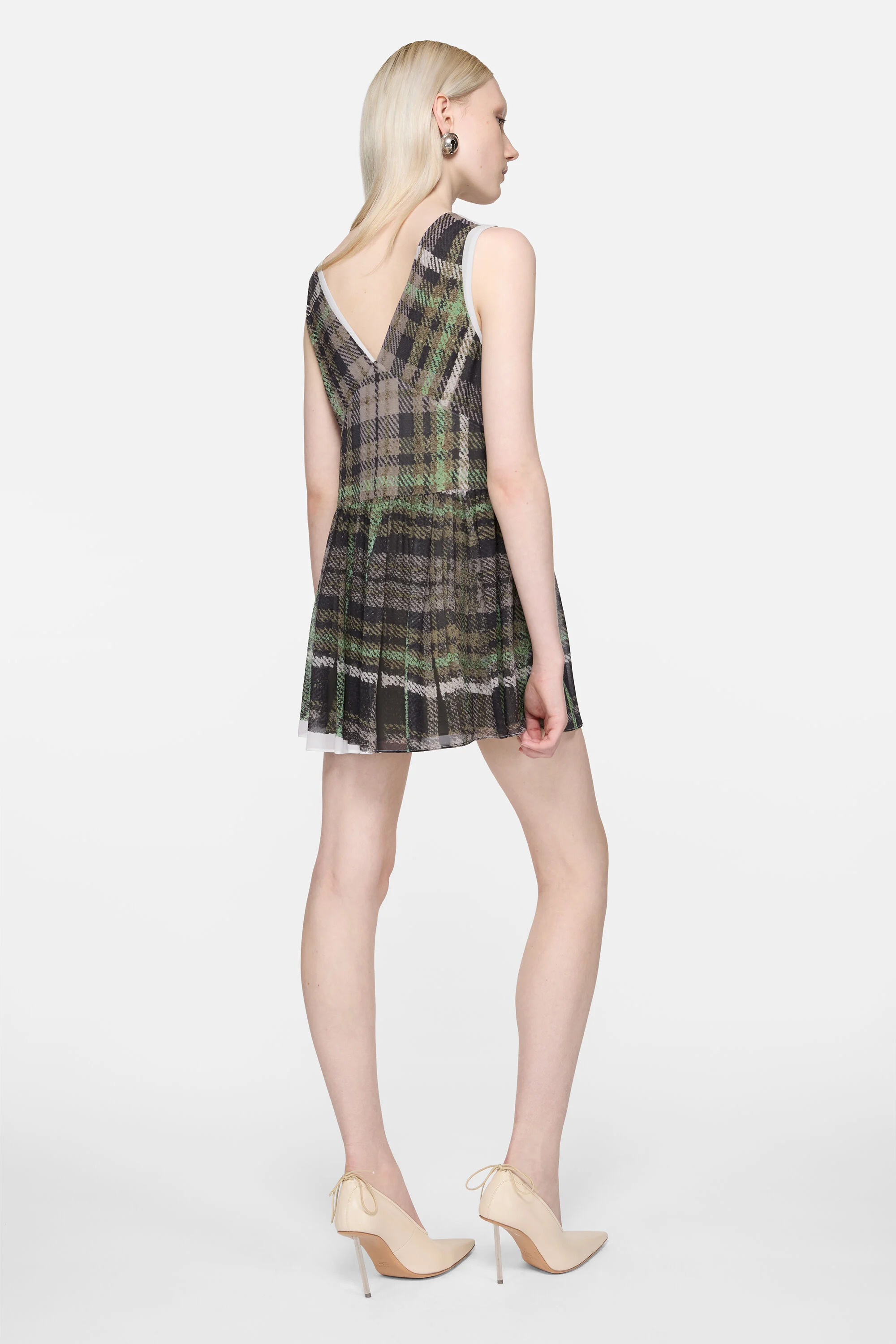 Silk check dress - Green/grey - 3