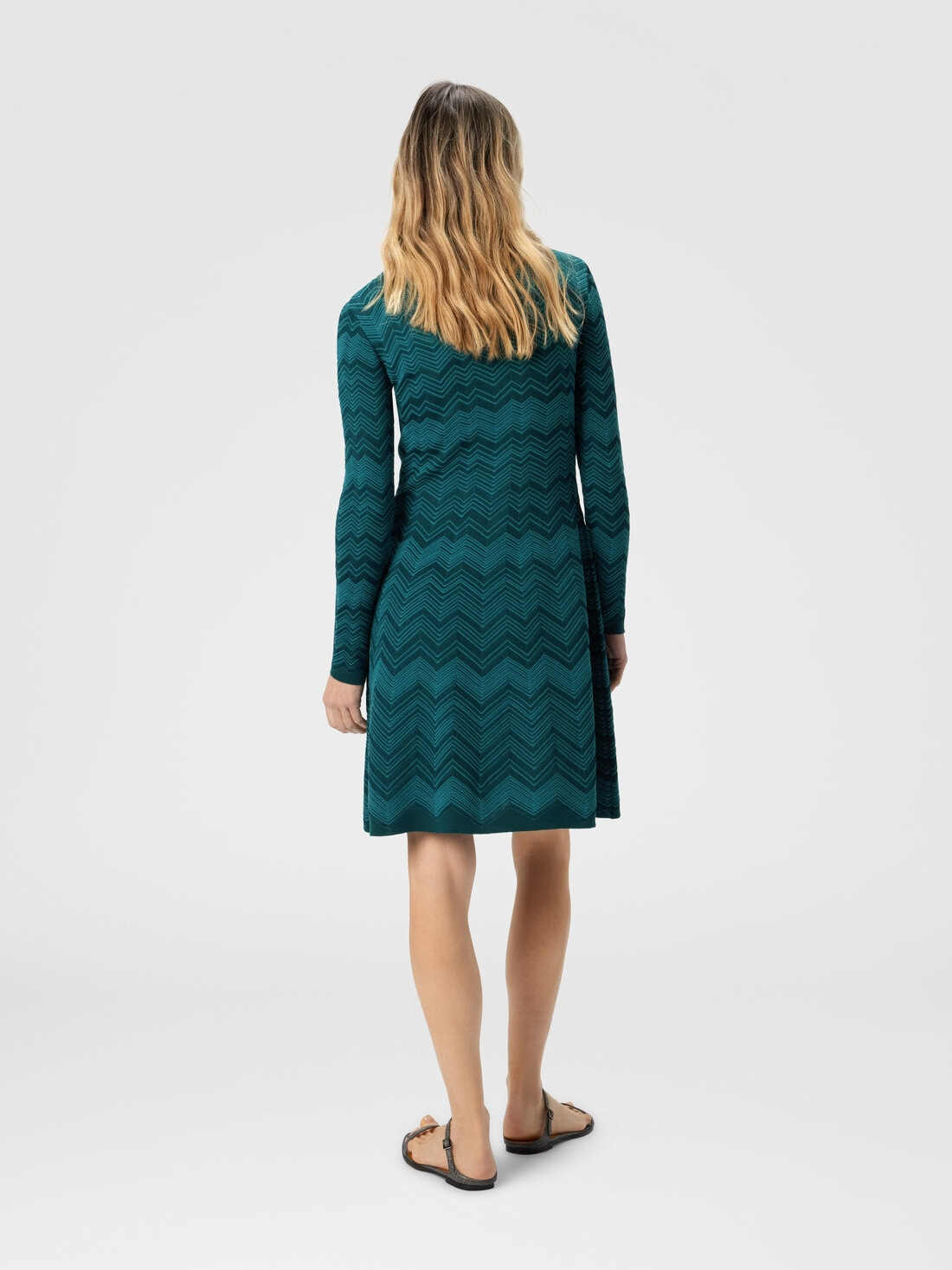 Long Sleeve Short Dress with Chevron Pattern - 3
