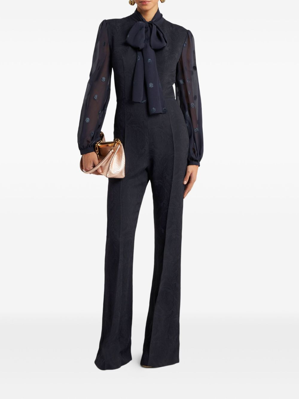 jacquard bow jumpsuit - 2