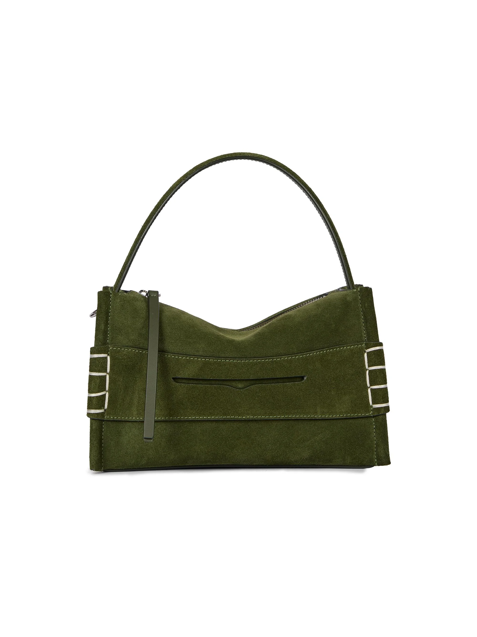 Women's Small Loafer Suede Top Handle Bag - Khaki - 1