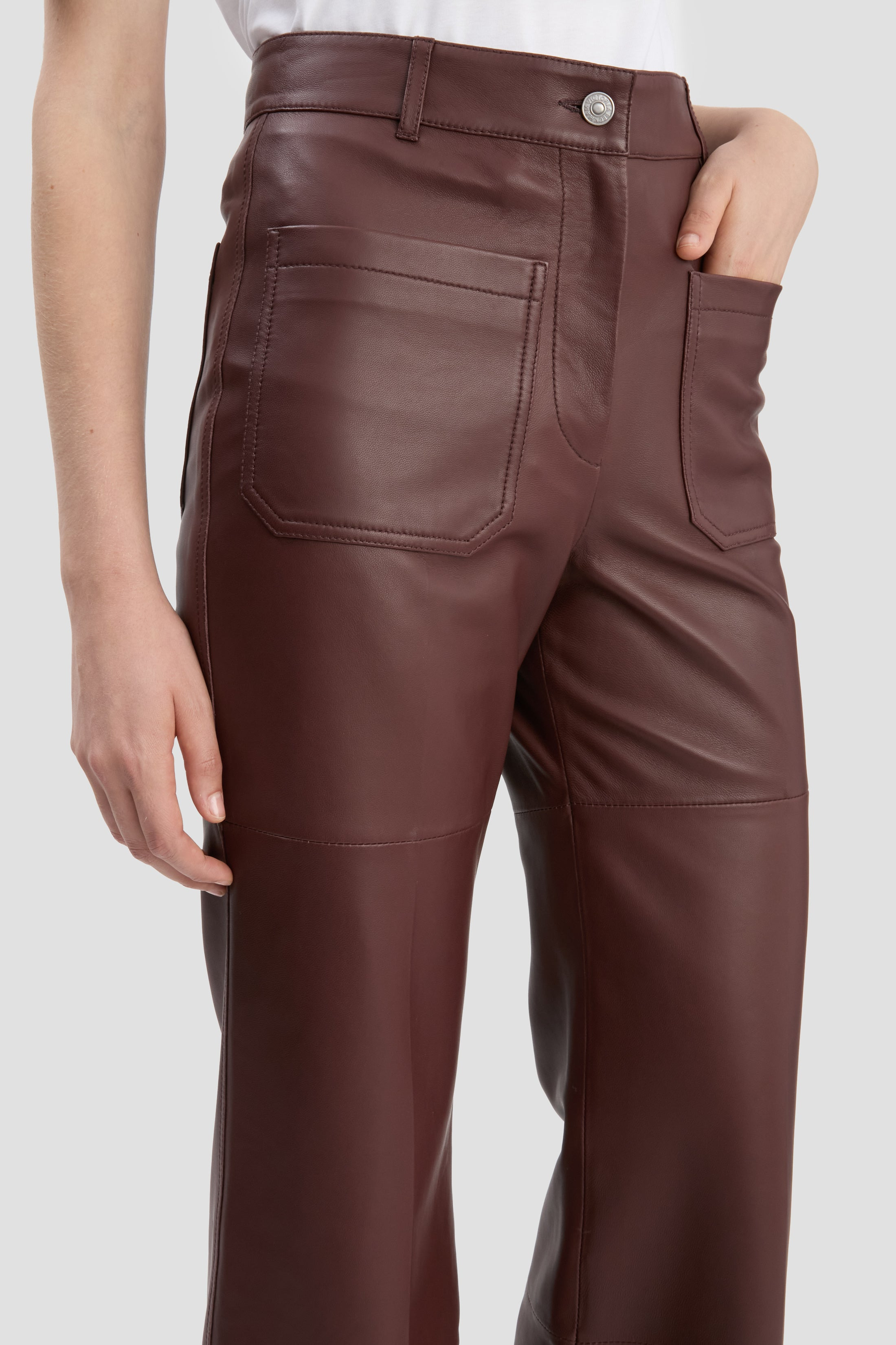 Leather Alina Trouser In Soft Burgundy Leather - 4