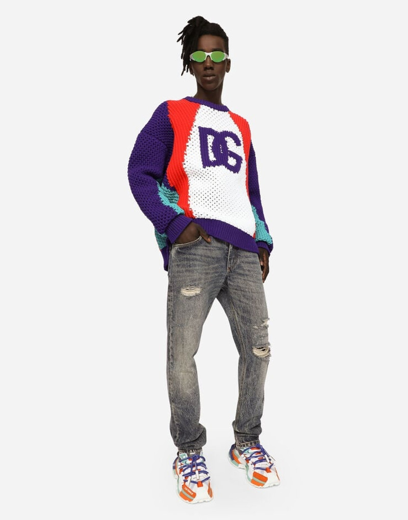 Dolce & Gabbana Round-neck technical inlay sweater with DG detailing outlook