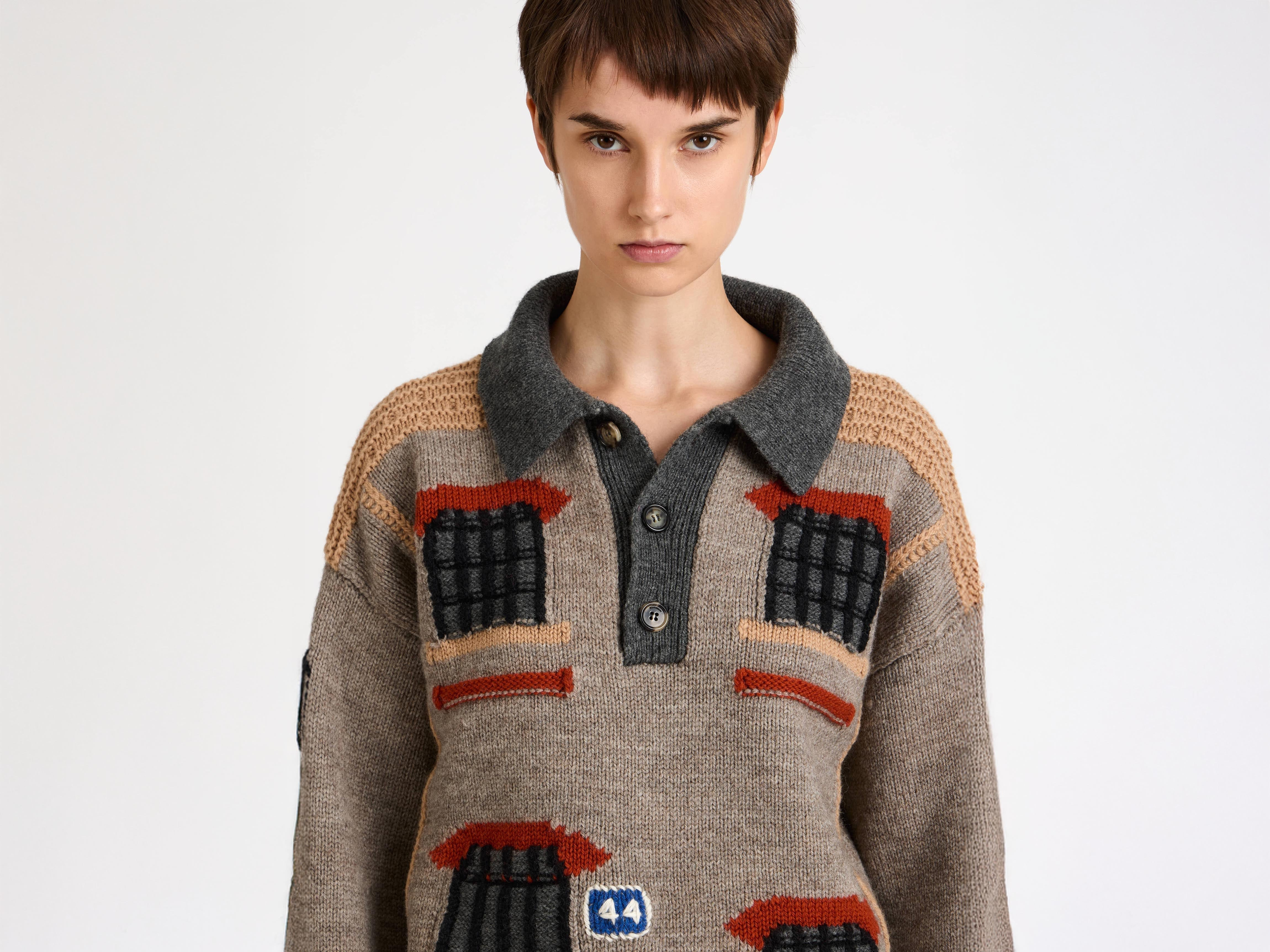 HOUSE POLO JUMPER IN BEIGE MELANGE - 6