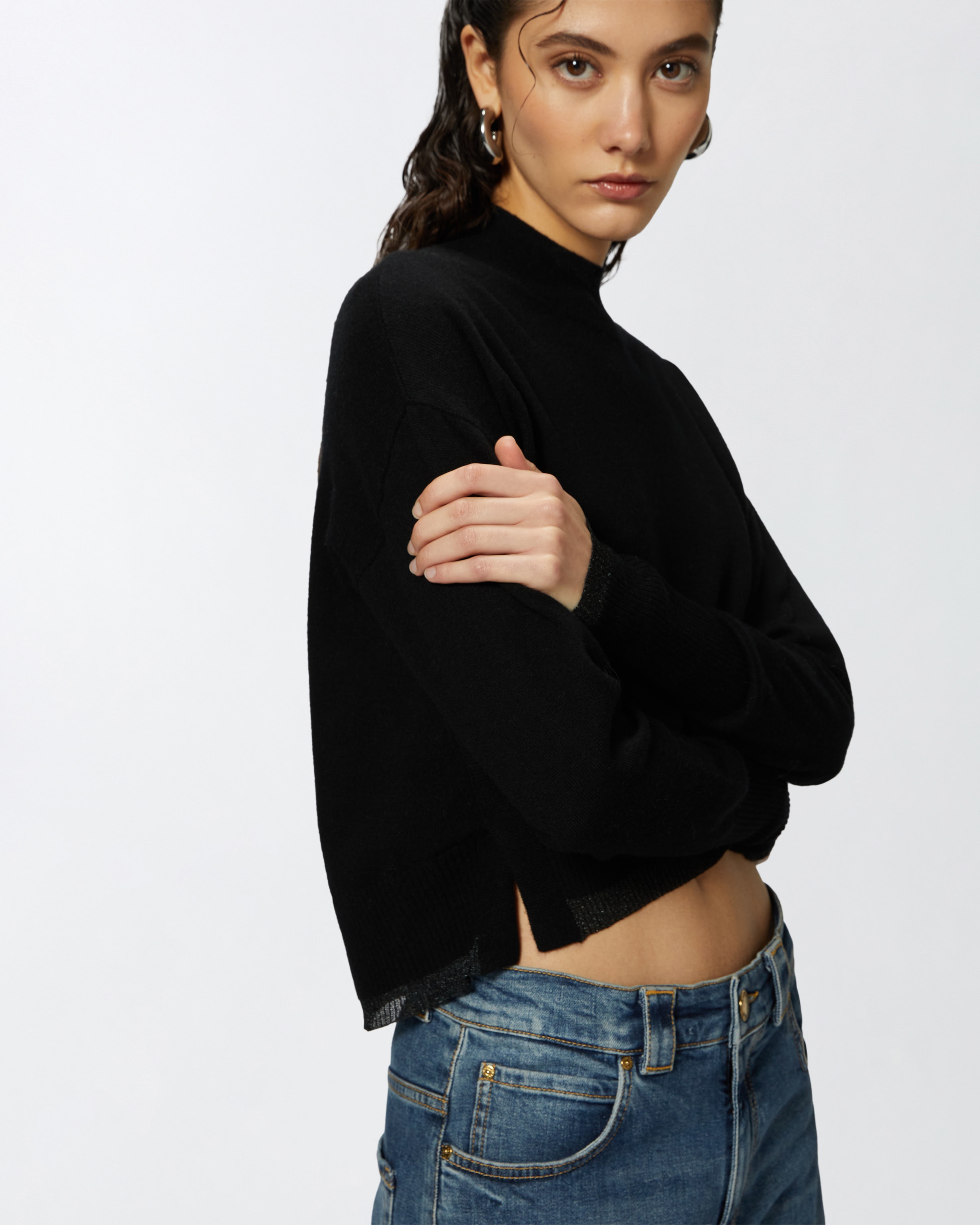 CASHMERE-BLEND TURTLENECK WITH METALLIC CUFFS - 5