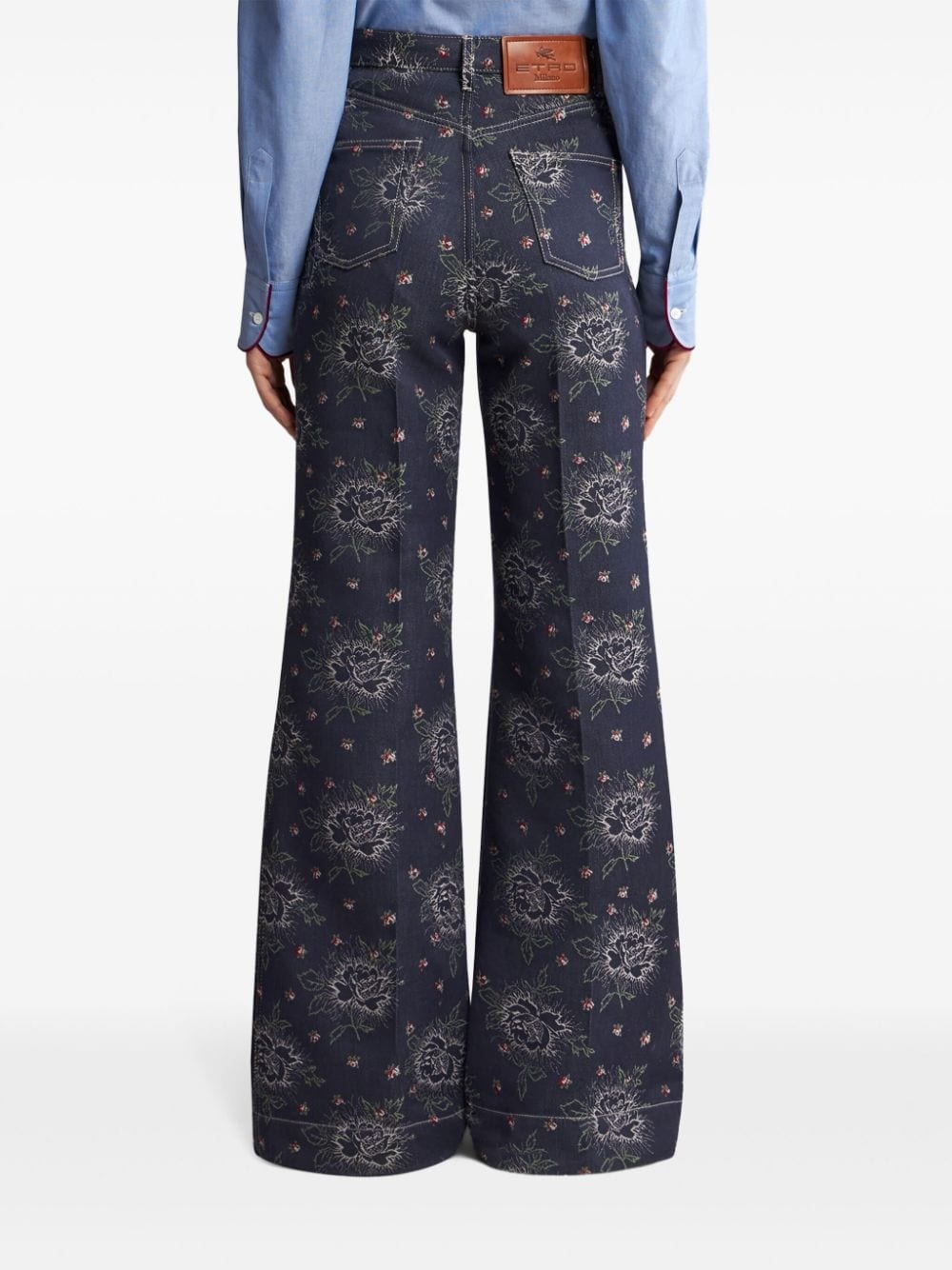 floral-jacquard flared jeans - 4