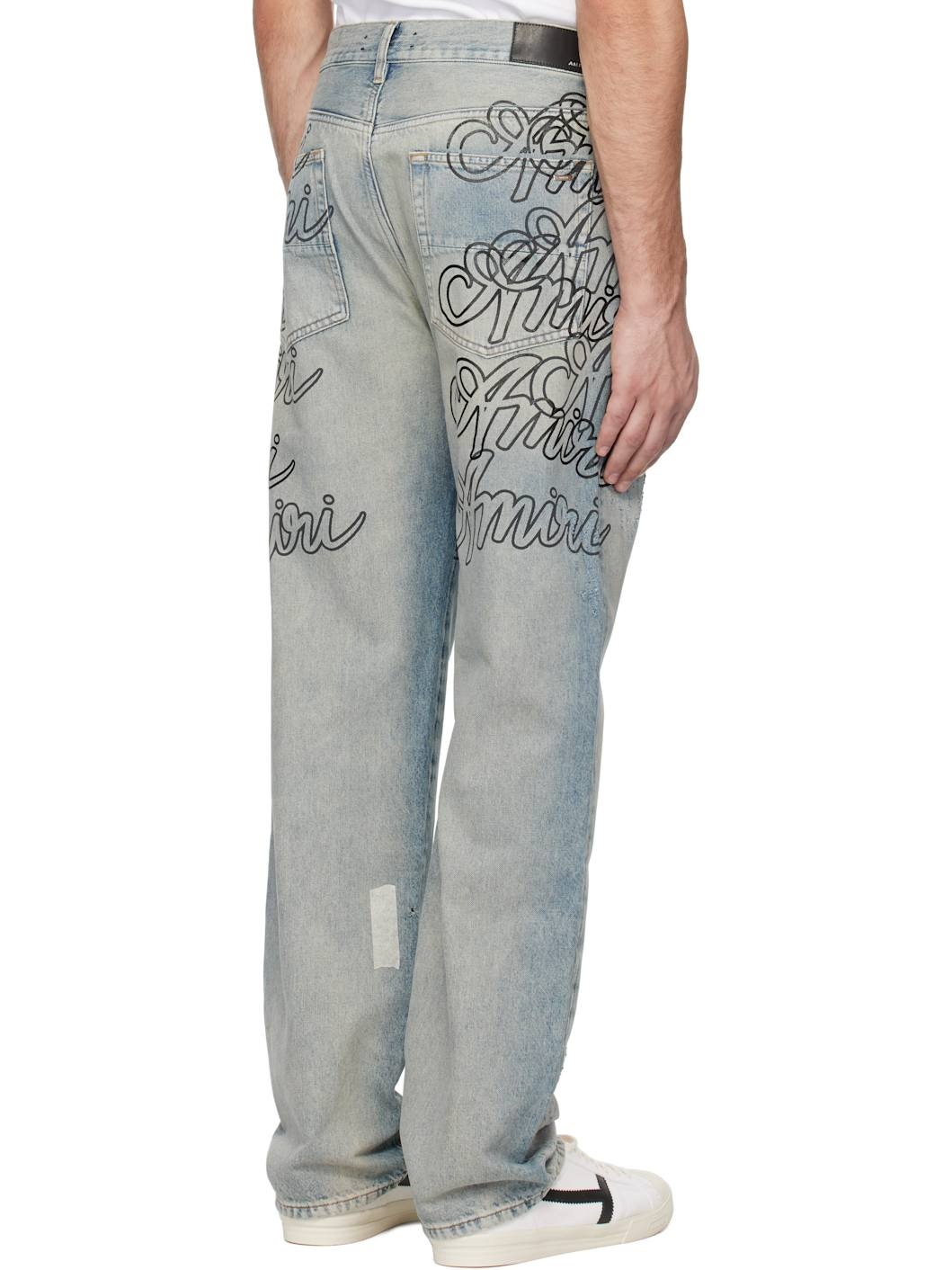 Blue Overlay Printed 'Amiri' Script Jeans - 3