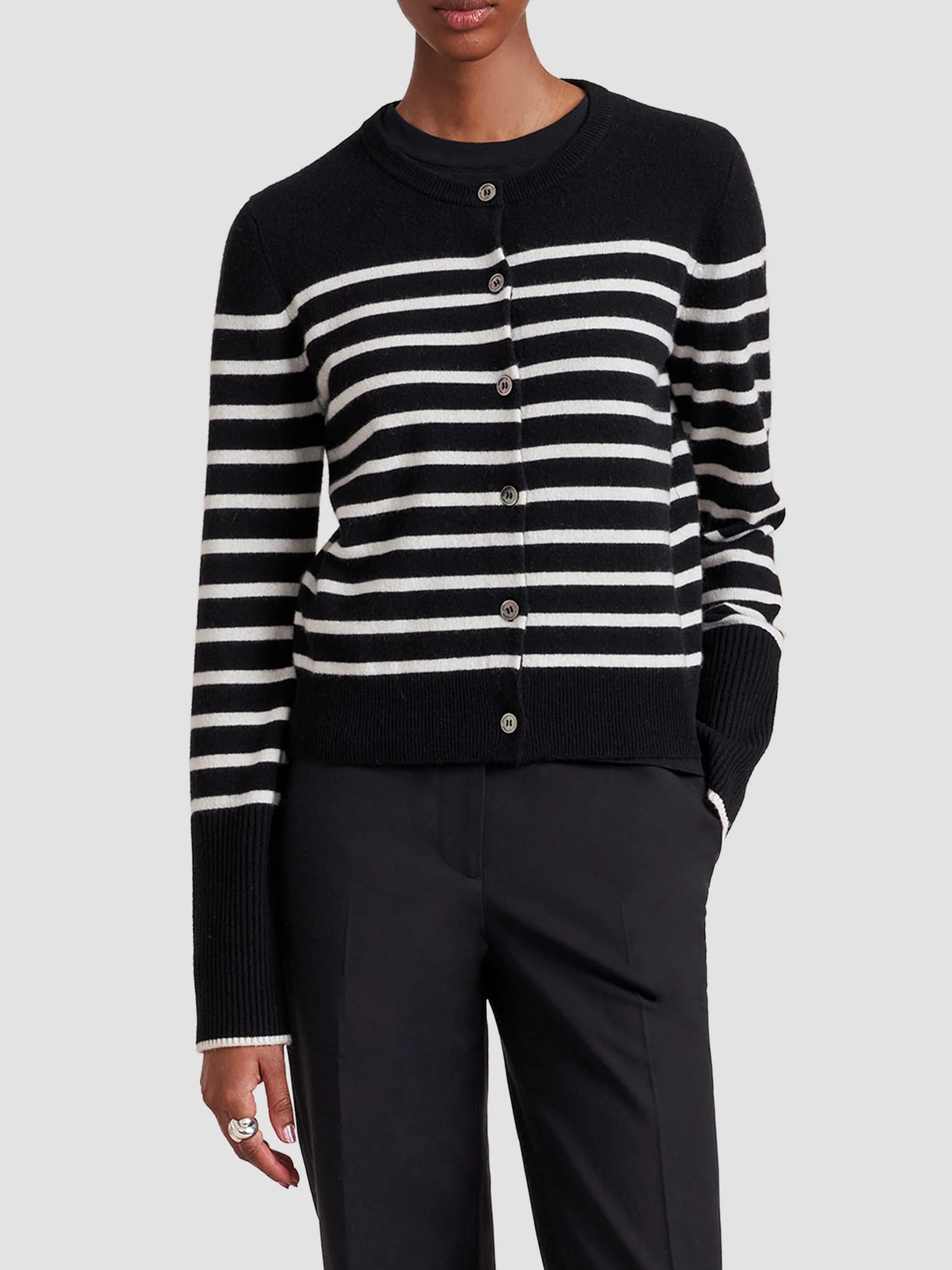 Women's Striped Cardigan - Black Cream - 1