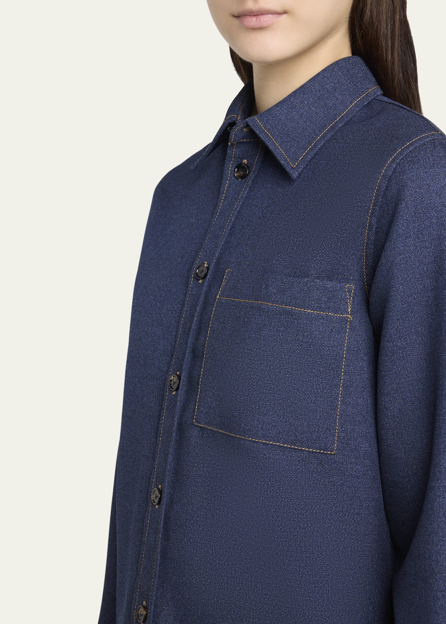 Melange Wool Cotton Drill Button-Down Shirt - 5