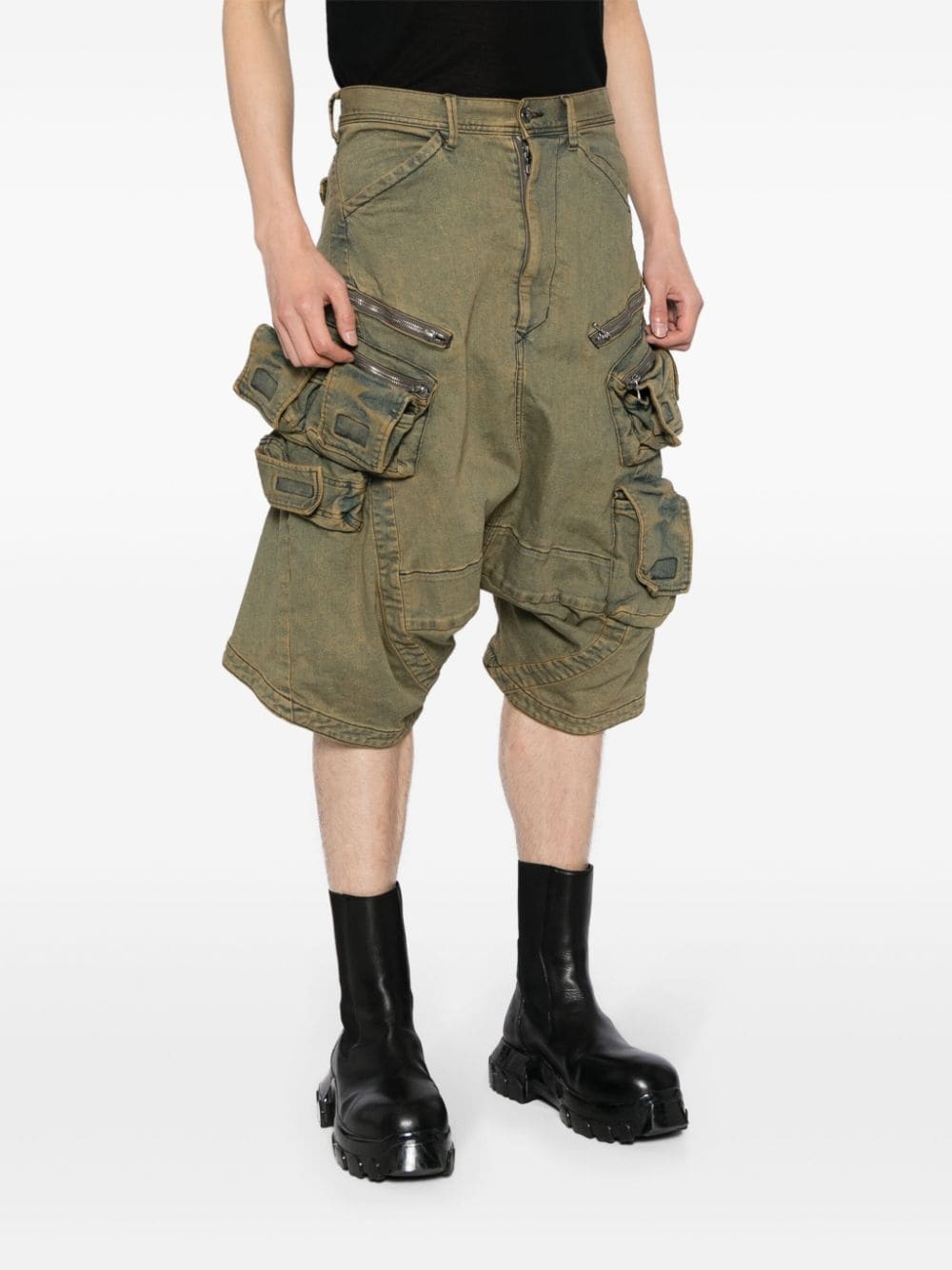 drop-crotch denim cargo shorts - 3