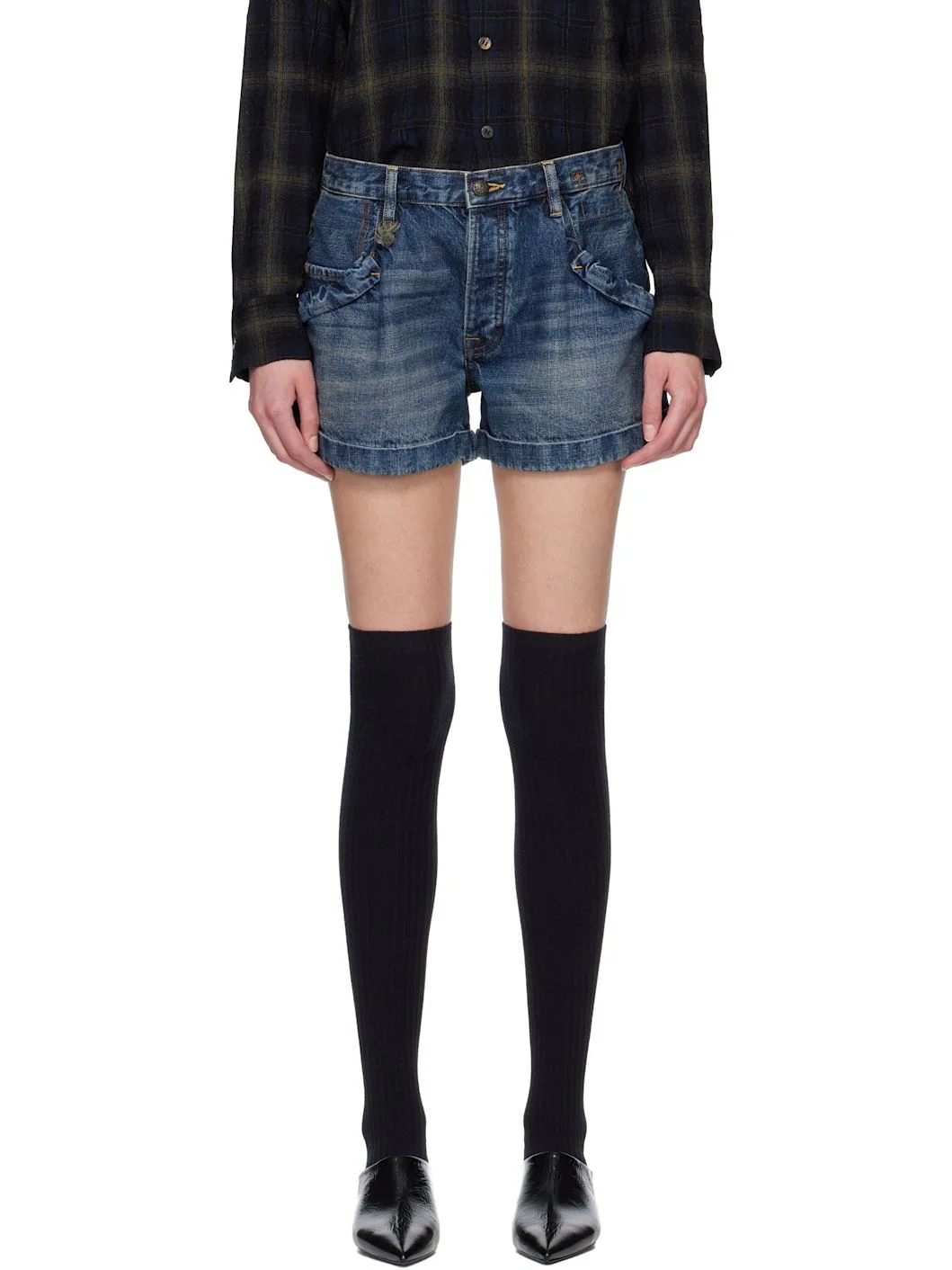 Blue Pouch Pocket Denim Shorts - 1