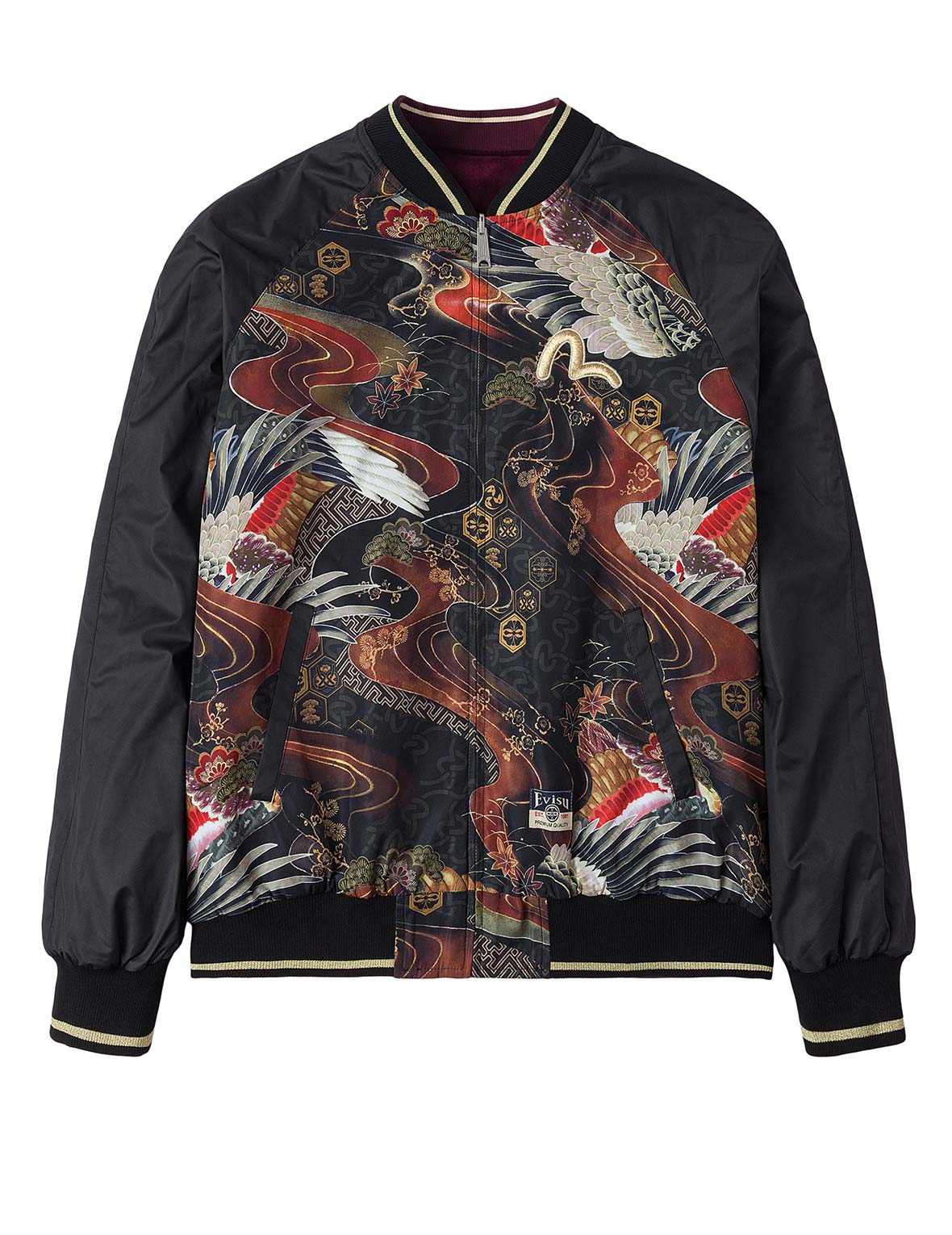 Crane and Logo Embroidery Regular Fit Reversible Bomber Jacket - 9