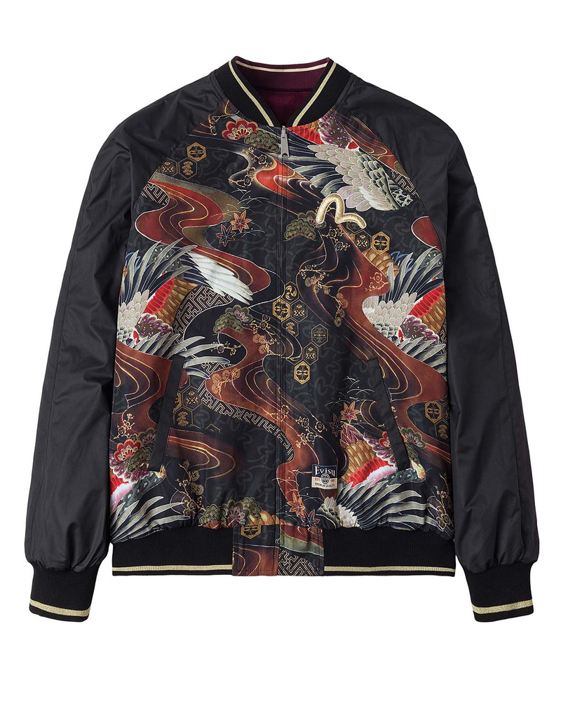 Crane and Logo Embroidery Regular Fit Reversible Bomber Jacket 9
