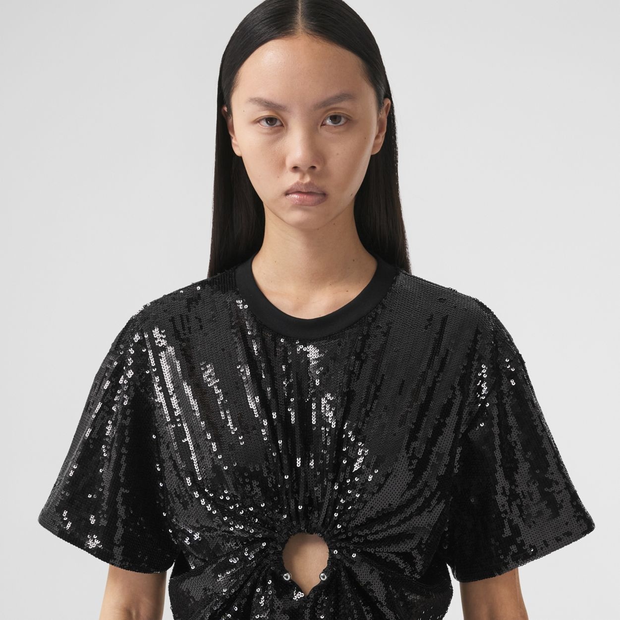 Ring Detail Sequinned Cotton Oversized T-shirt - 3