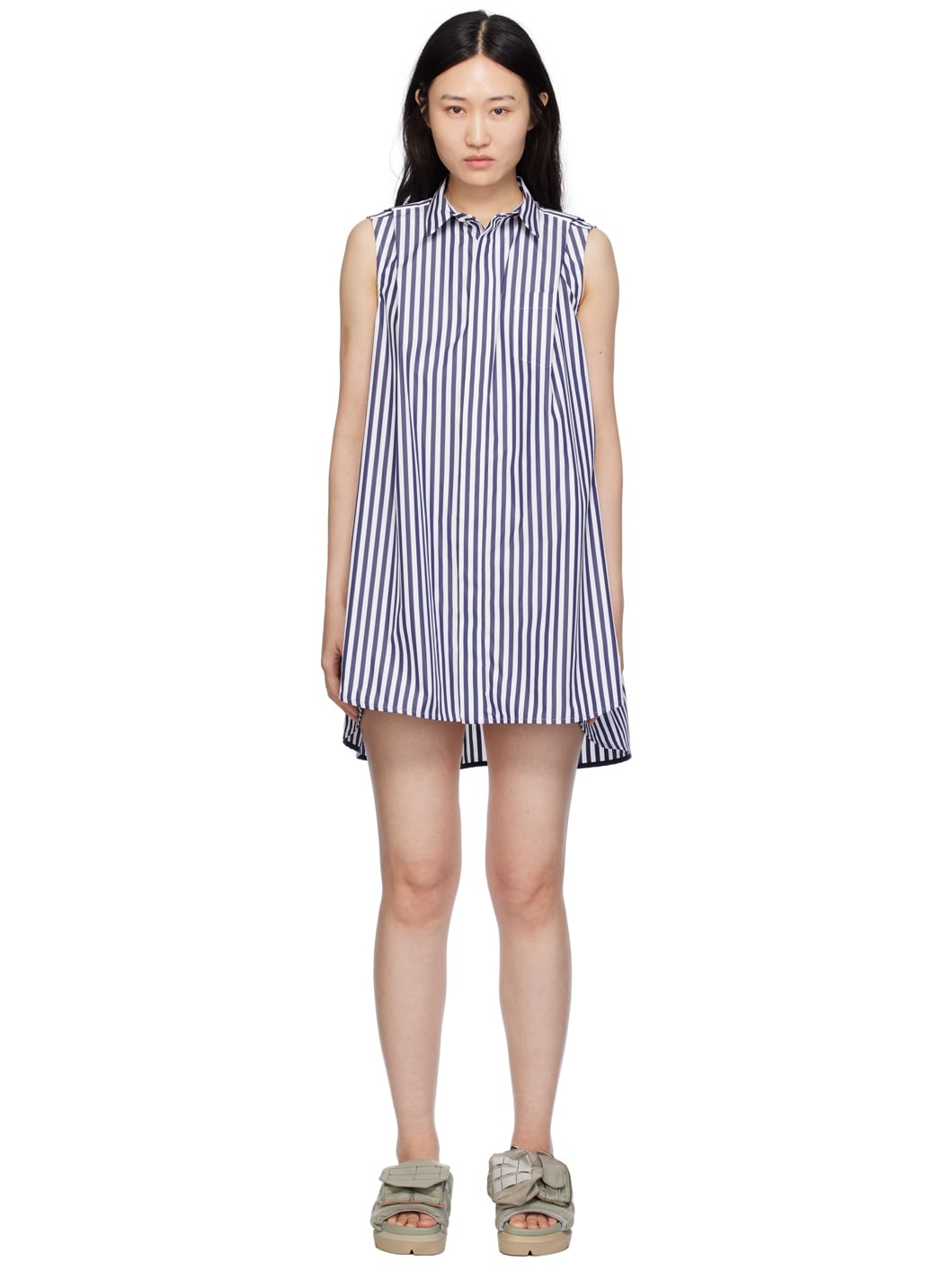 Navy & White Striped Minidress - 1
