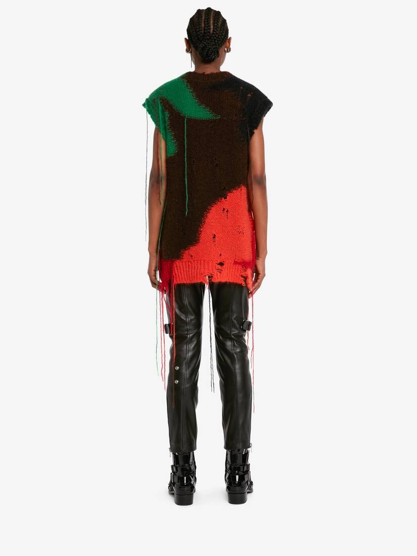 Women's Mushroom Intarsia Sleeveless Jumper in Green/yellow - 4