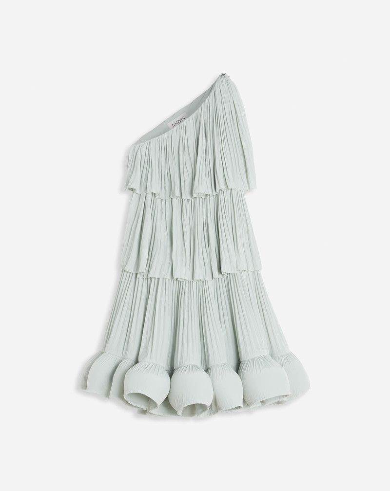 ASYMETRIC 3 LAYER DRESS WITH RUFFLES IN CHARMEUSE 1