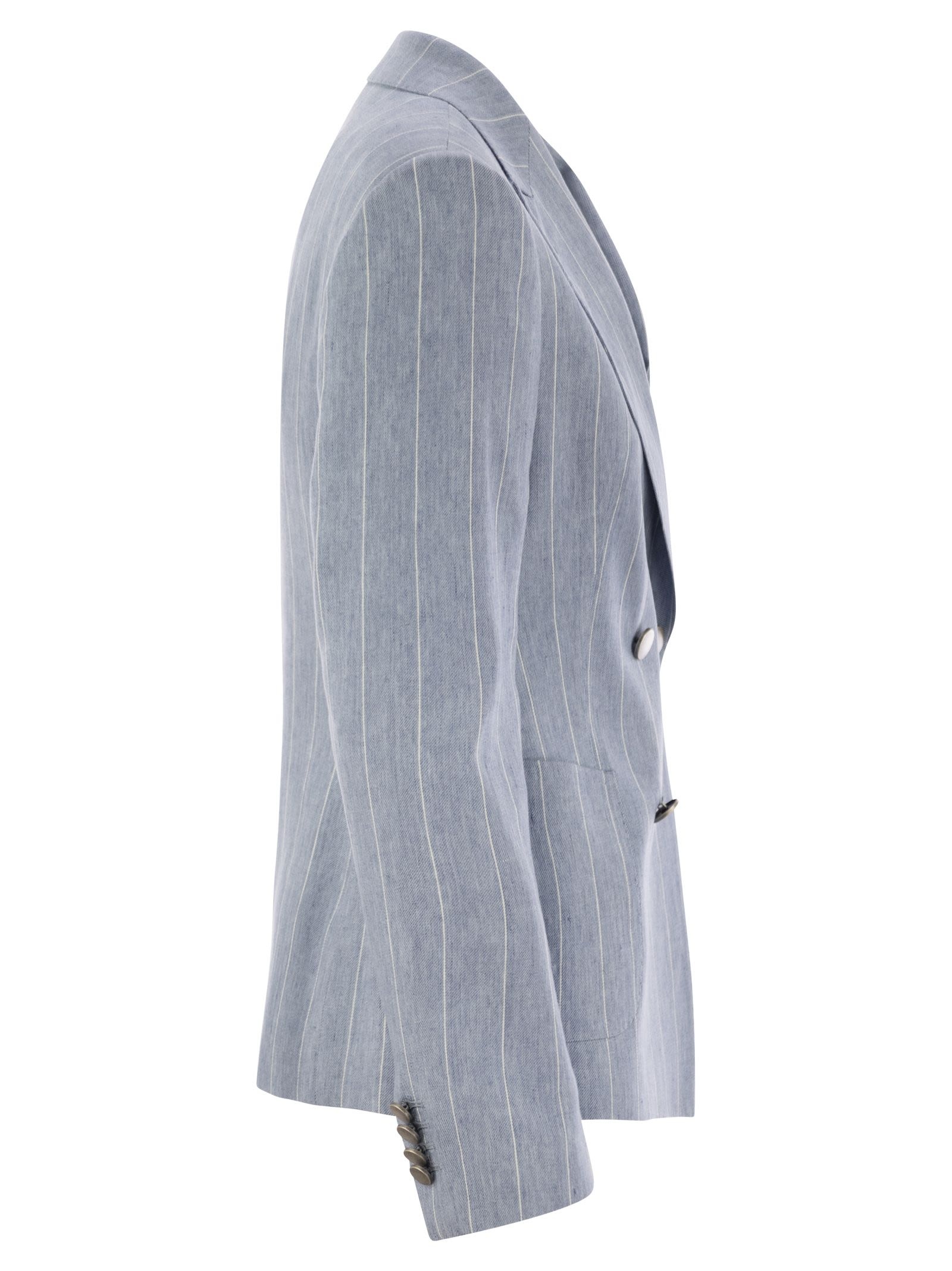 TAGLIATORE - Tagliatore Women Linen And Cotton Double-Breasted Pinstripe Blazer - 3