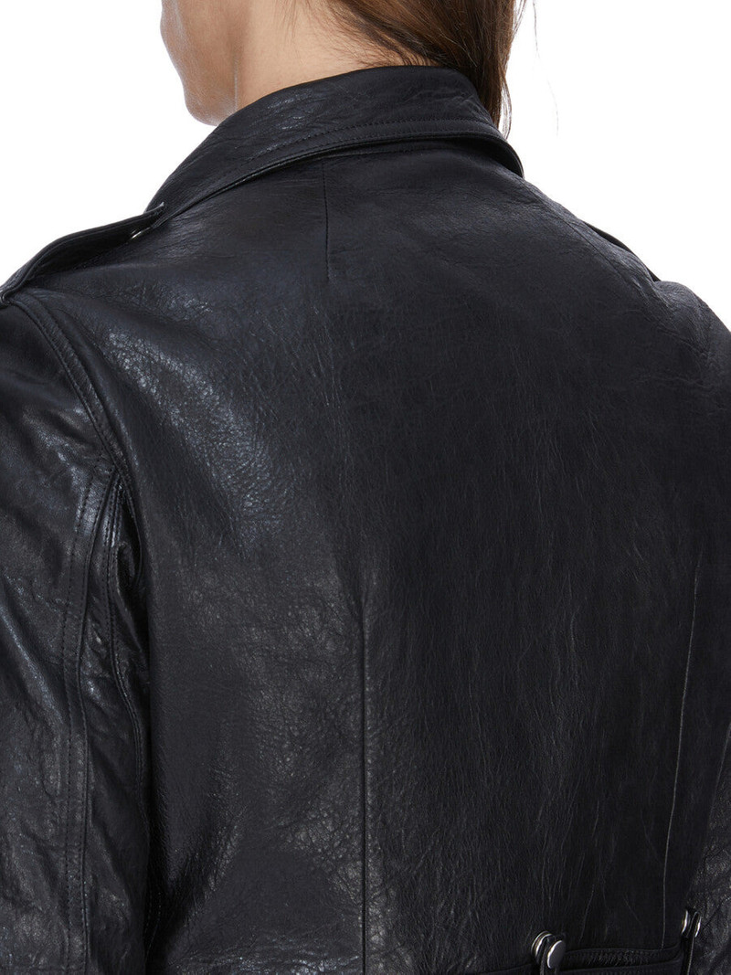 Black Temple Cropped Luke's Stooges Leather Jacket 5