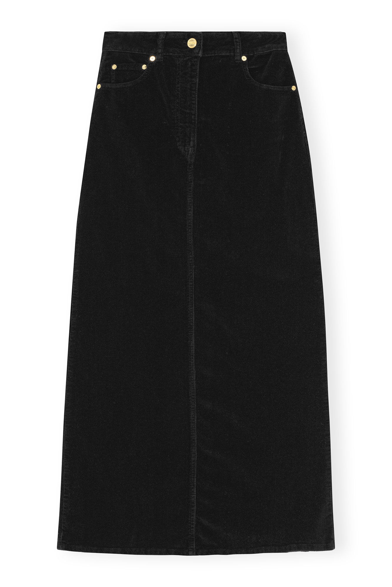 BLACK WASHED CORDUROY LONG SKIRT - 6