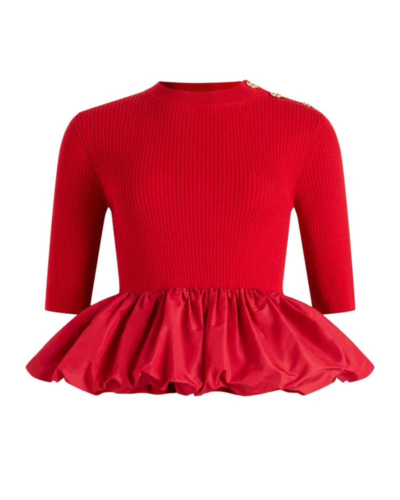 RUFFLE HEM RIBBED JUMPER IN WOOL AND FAILLE 1