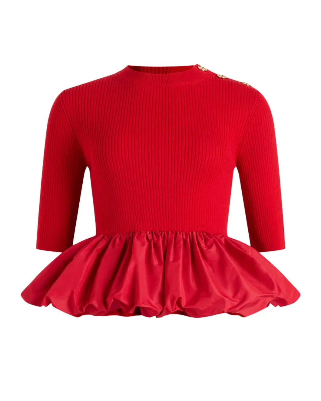 RUFFLE HEM RIBBED JUMPER IN WOOL AND FAILLE - 1