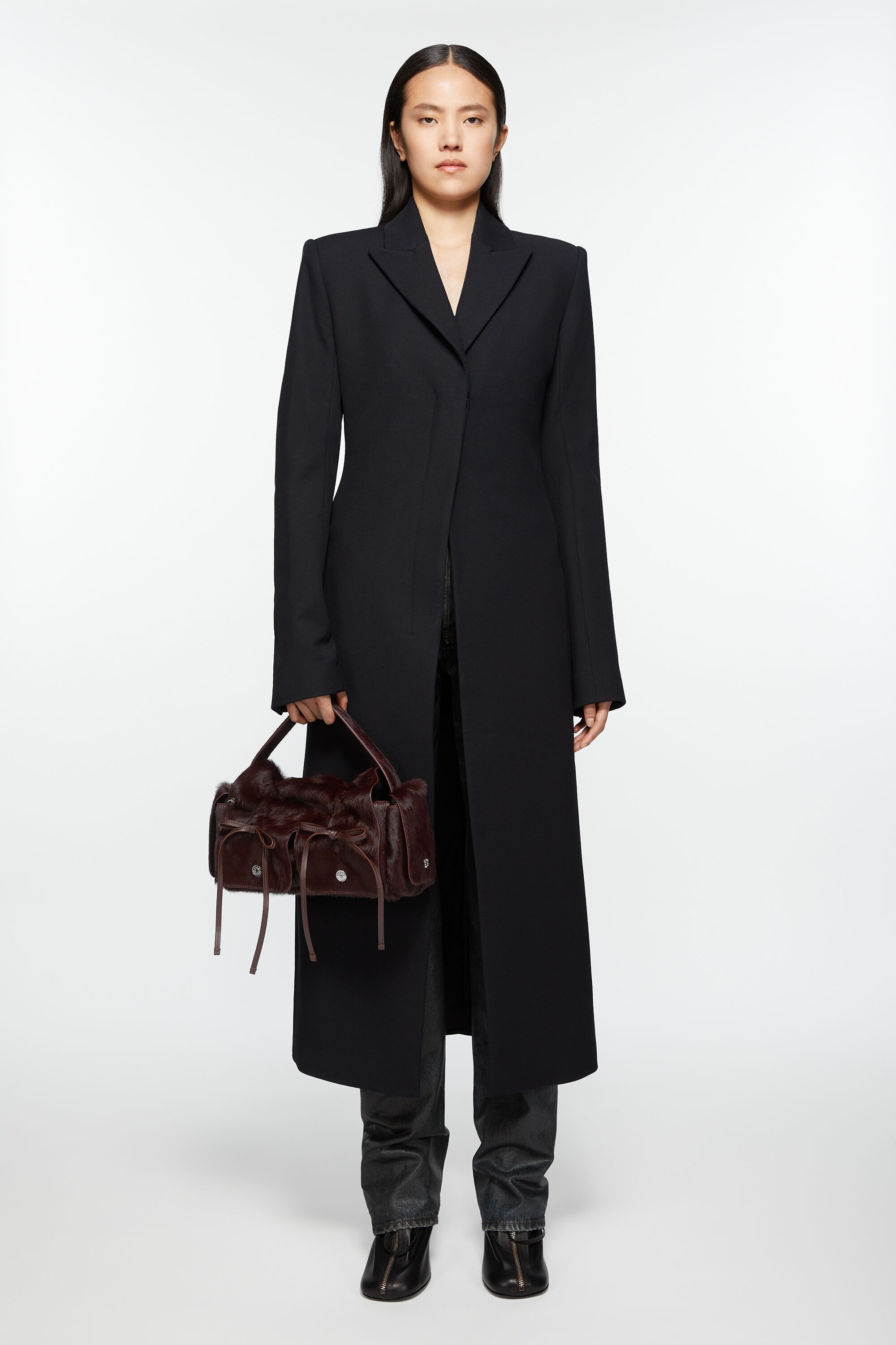 Acne Studios Multipocket furry leather bag - Dark burgundy