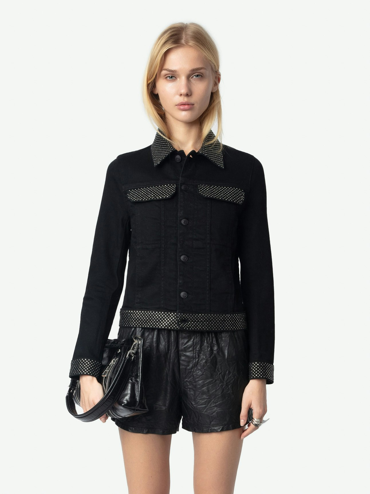 Kioky Black Denim Jacket with Rhinestones - 3