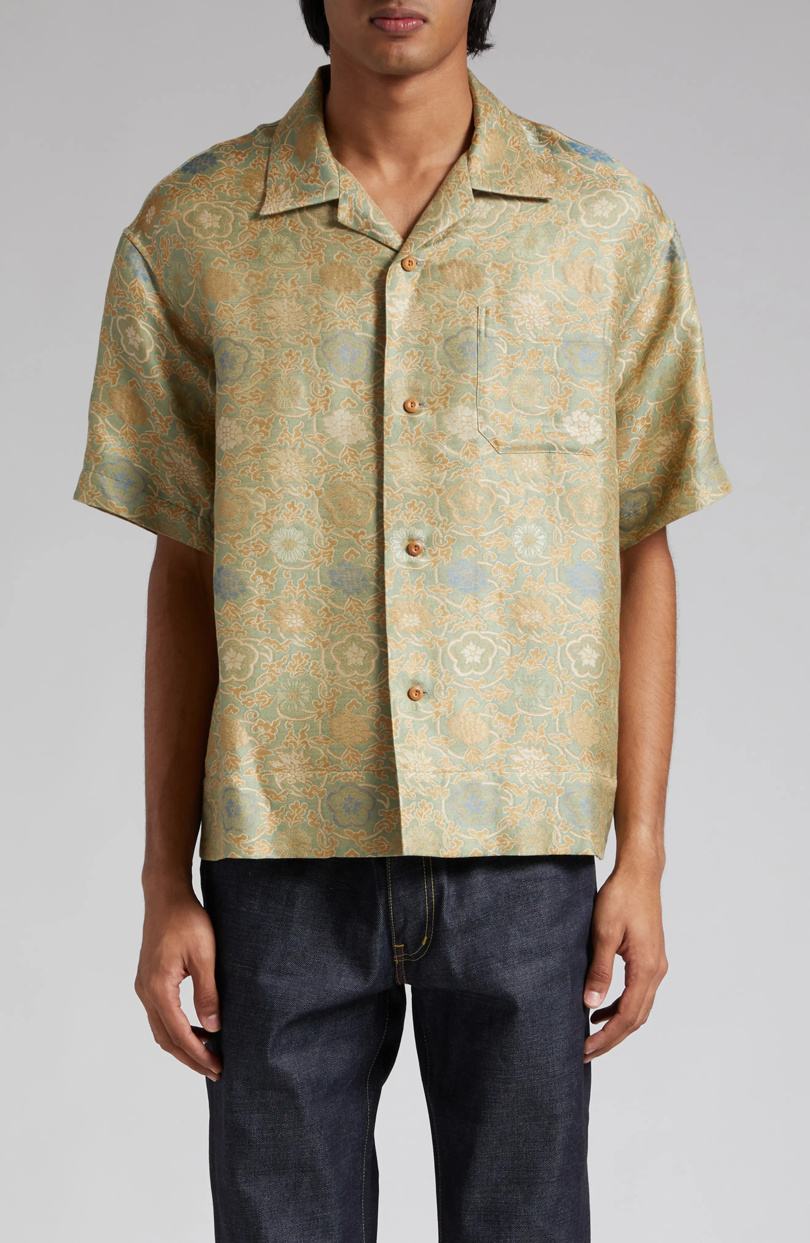 Copa Floral Jacquard Silk Blend Camp Shirt - 1