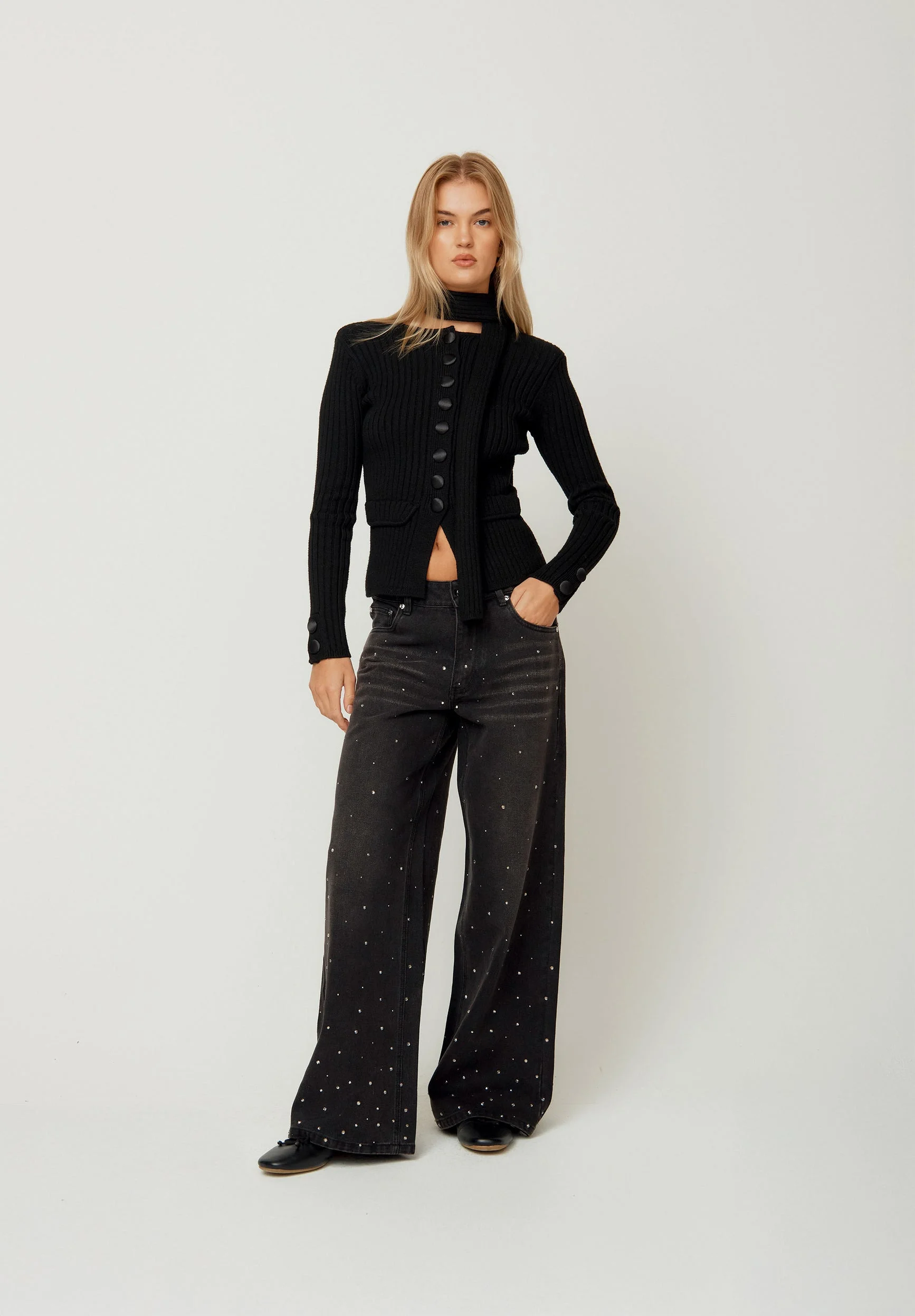 CRYSTALLISED WIDE LEG DENIM - 1