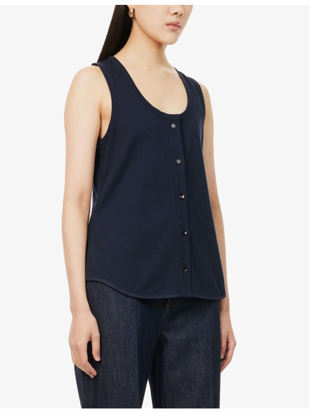 Scoop-neck sleeveless cotton-jersey top - 3