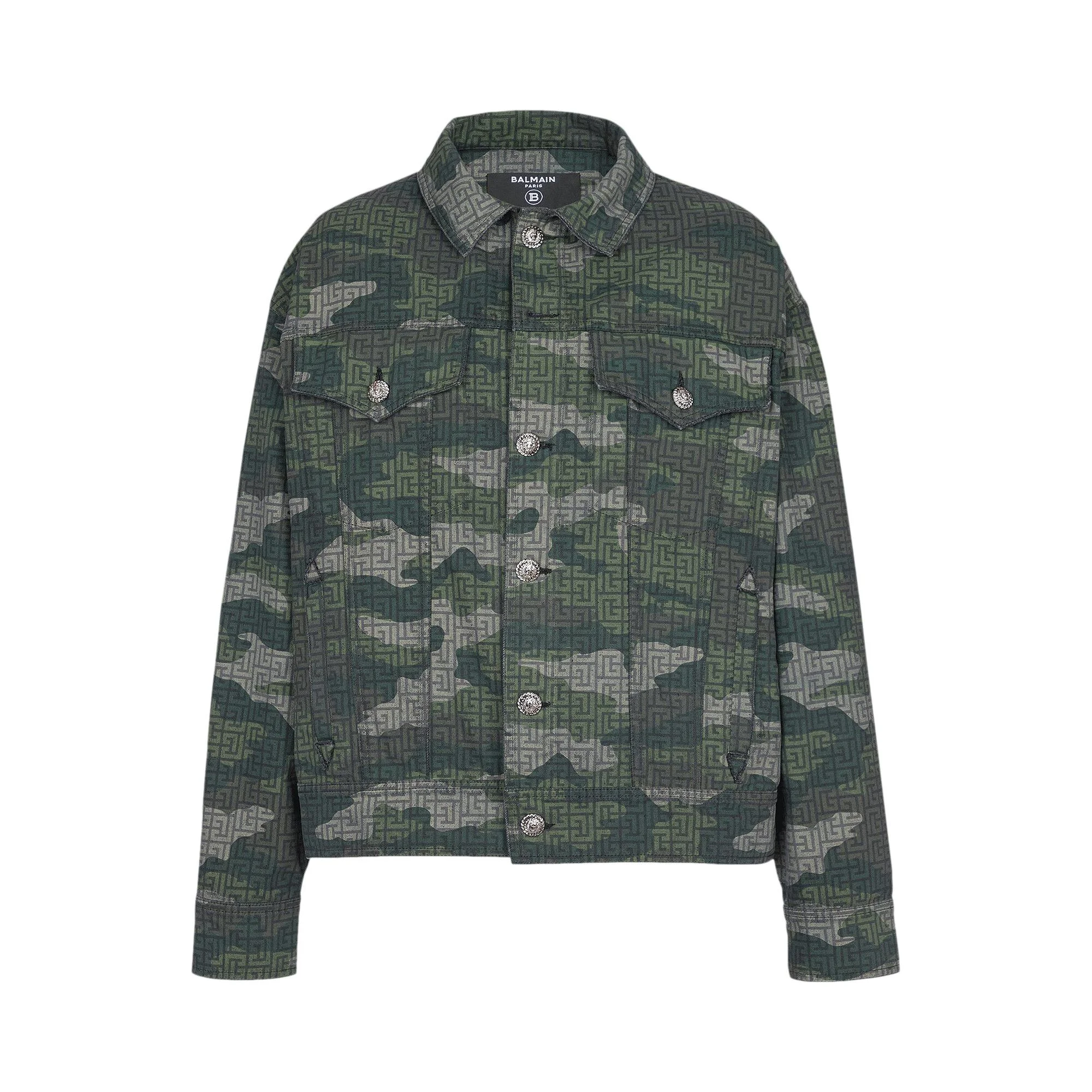 Balmain Camouflage Monogram Western Denim Jacket 'Multicolor/Khaki' - 1