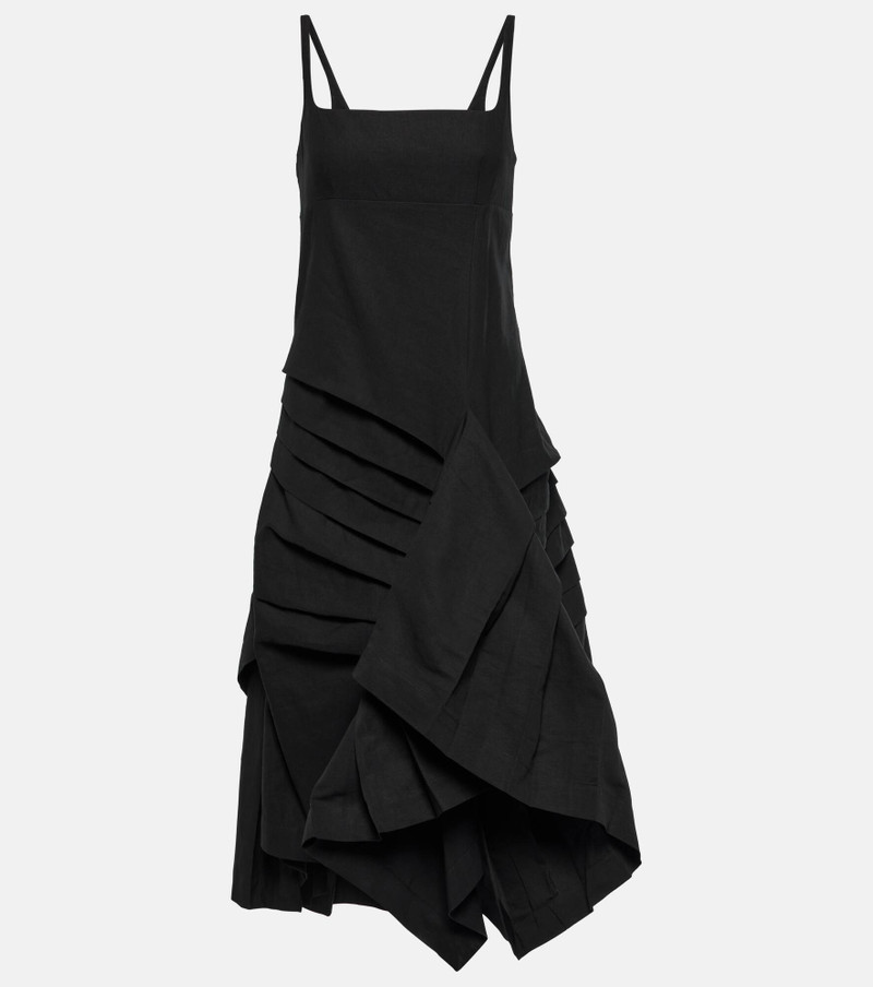 Draped pleated linen and cotton midi dress - 1
