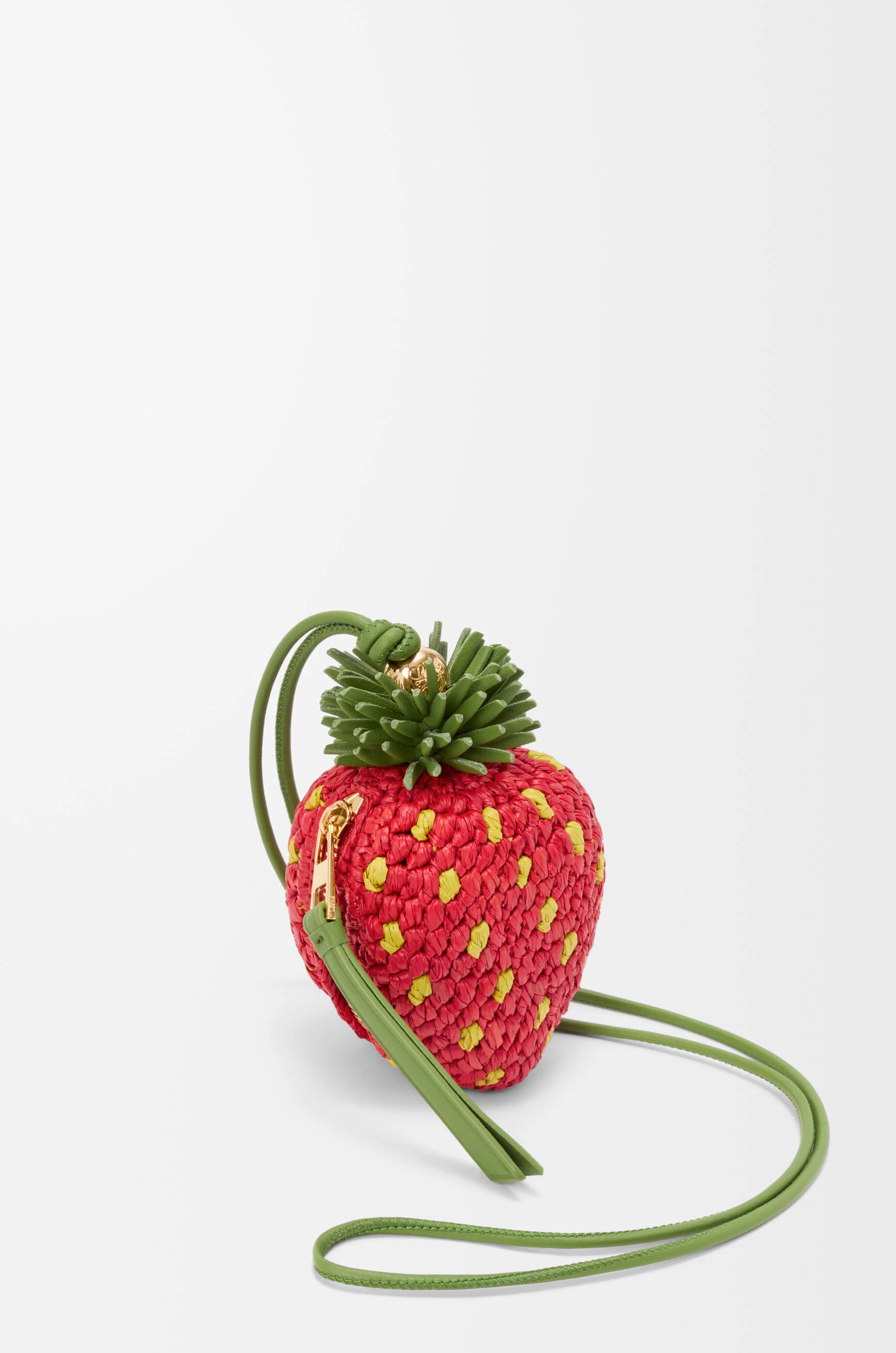 Strawberry coin purse in raffia and classic calfskin - 1