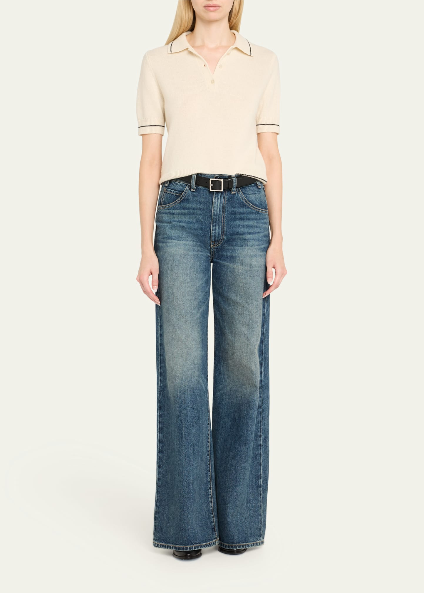 Carline Short-Sleeve Cashmere Polo Sweater - 2