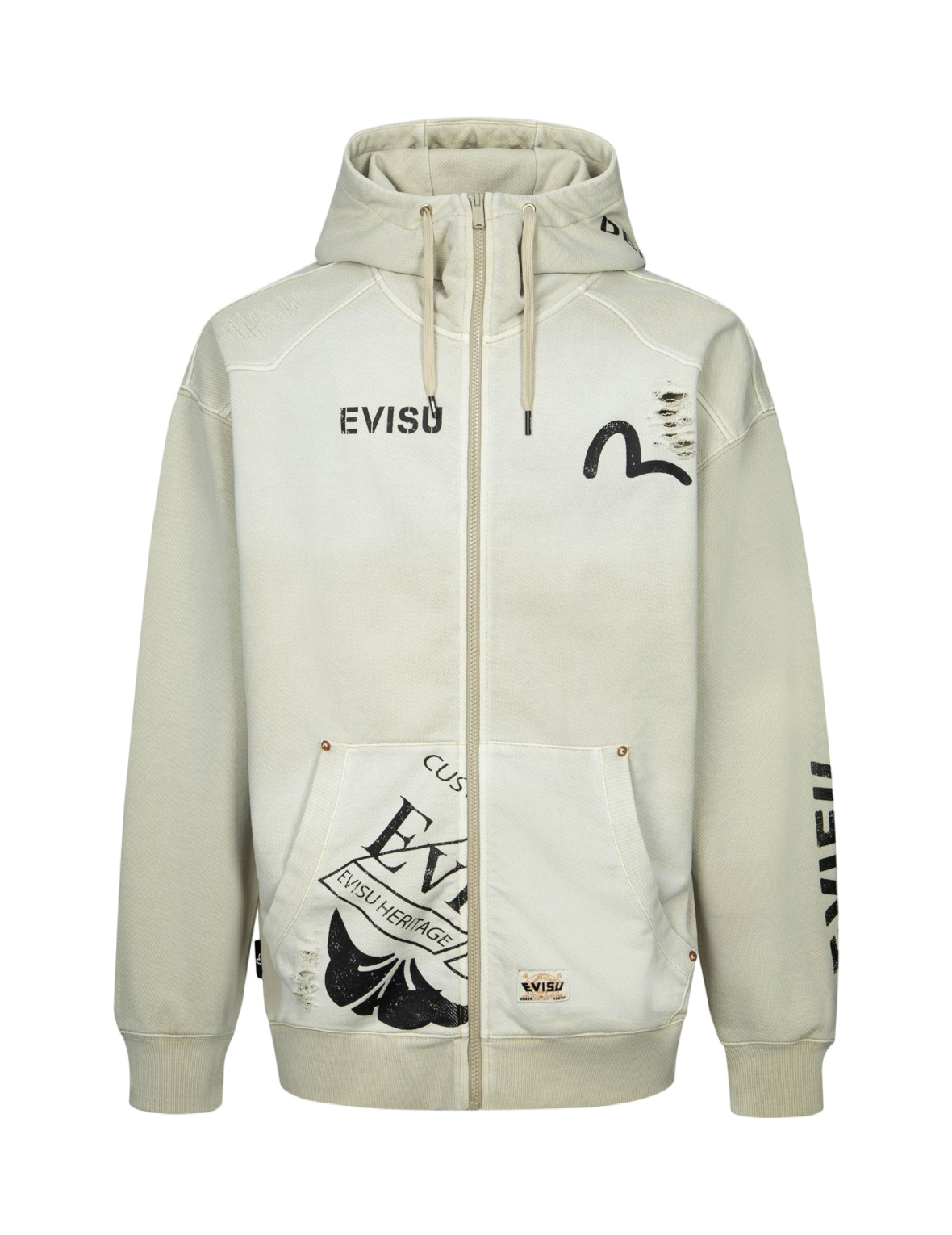 Multi Logos Print Loose Fit Washed Zip-Up Hoodie - 11