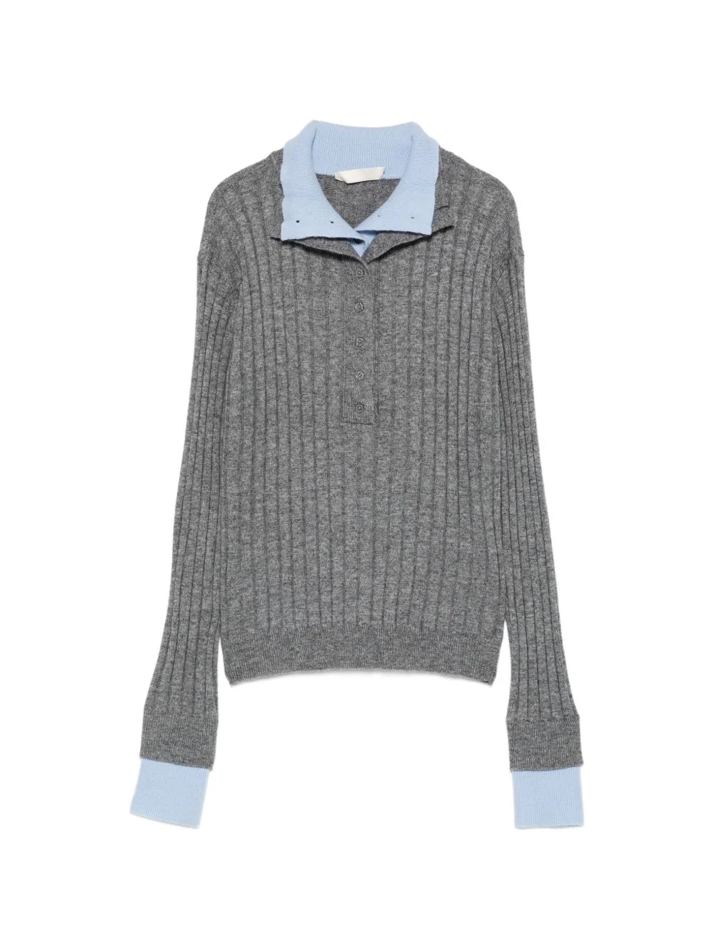 ribbed-knit button-up polo top - 1