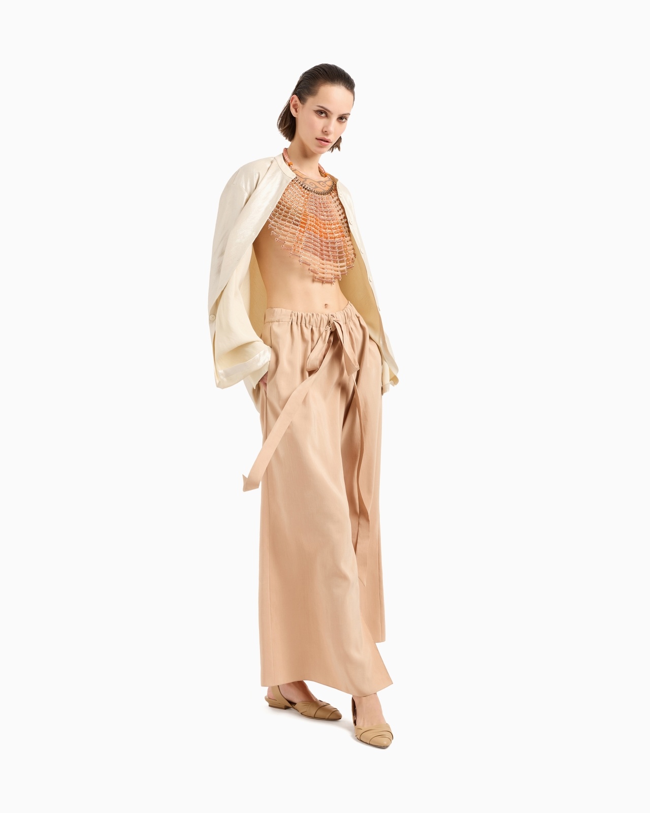 LONG SHIRT IN LAMINATED LINEN AND VISCOSE - 2