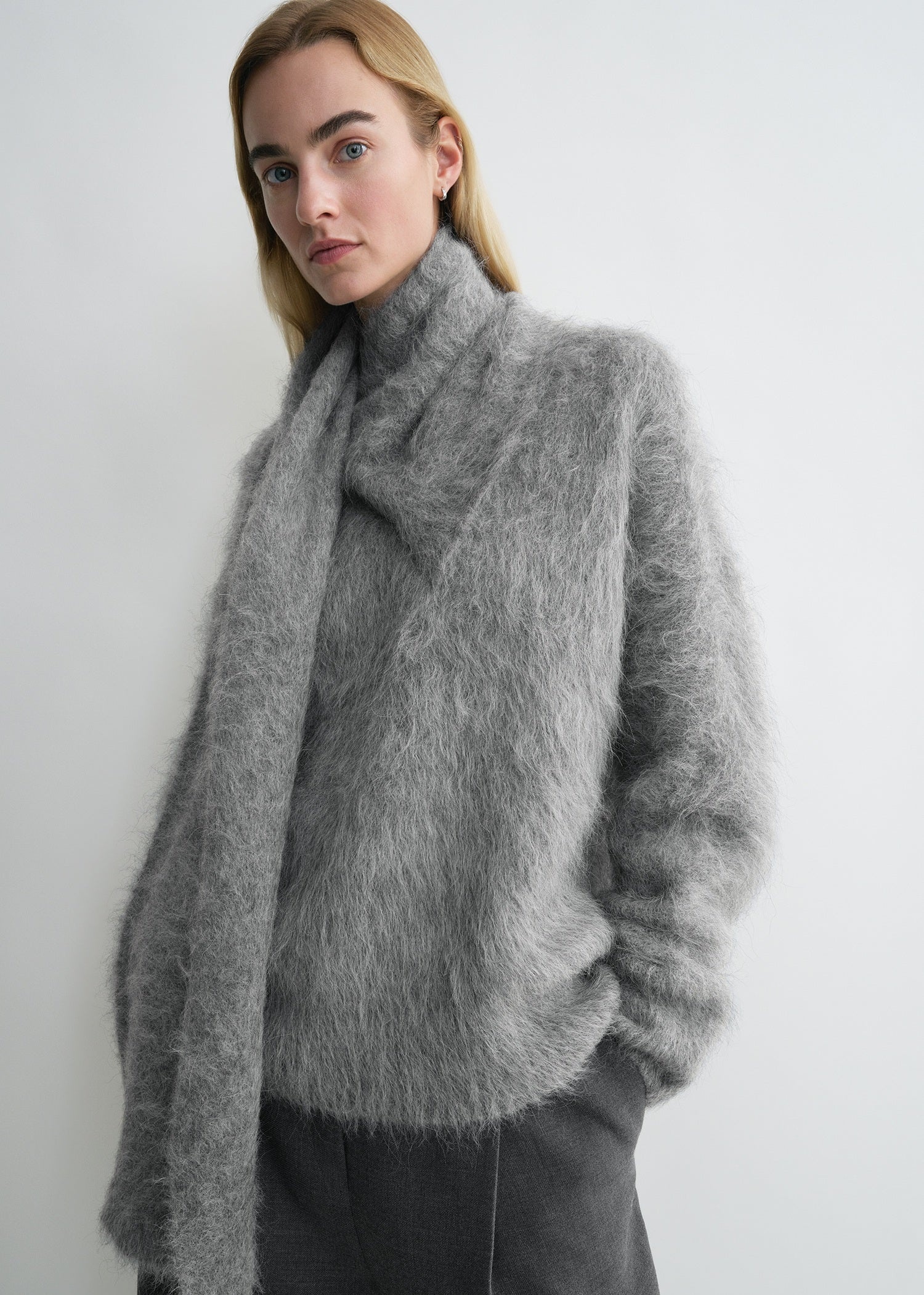 Draped-scarf knit grey melange - 5