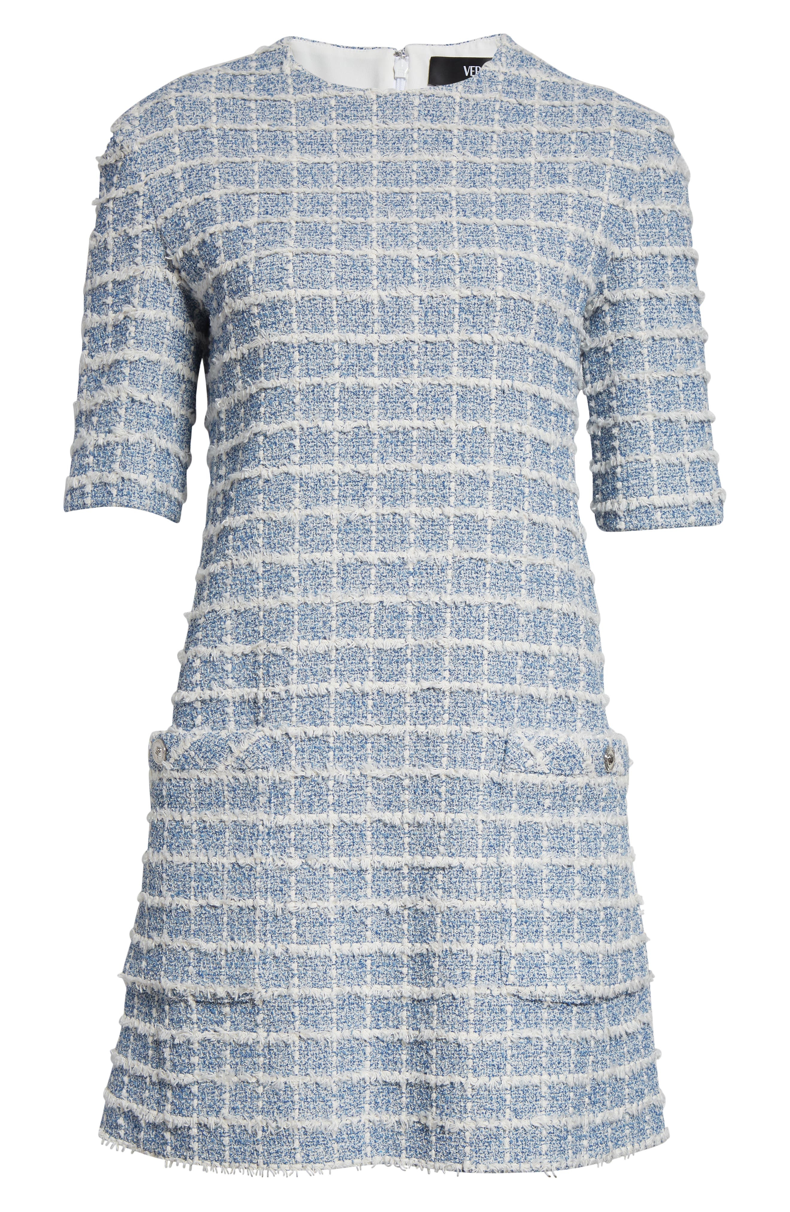 Versace Windowpane Bouclè Tweed Dress in Light Indigo at Nordstrom - 5