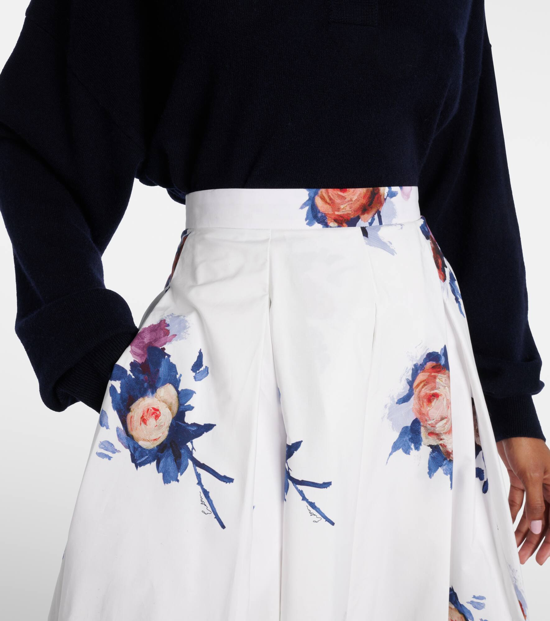 Floral cotton poplin midi skirt - 4