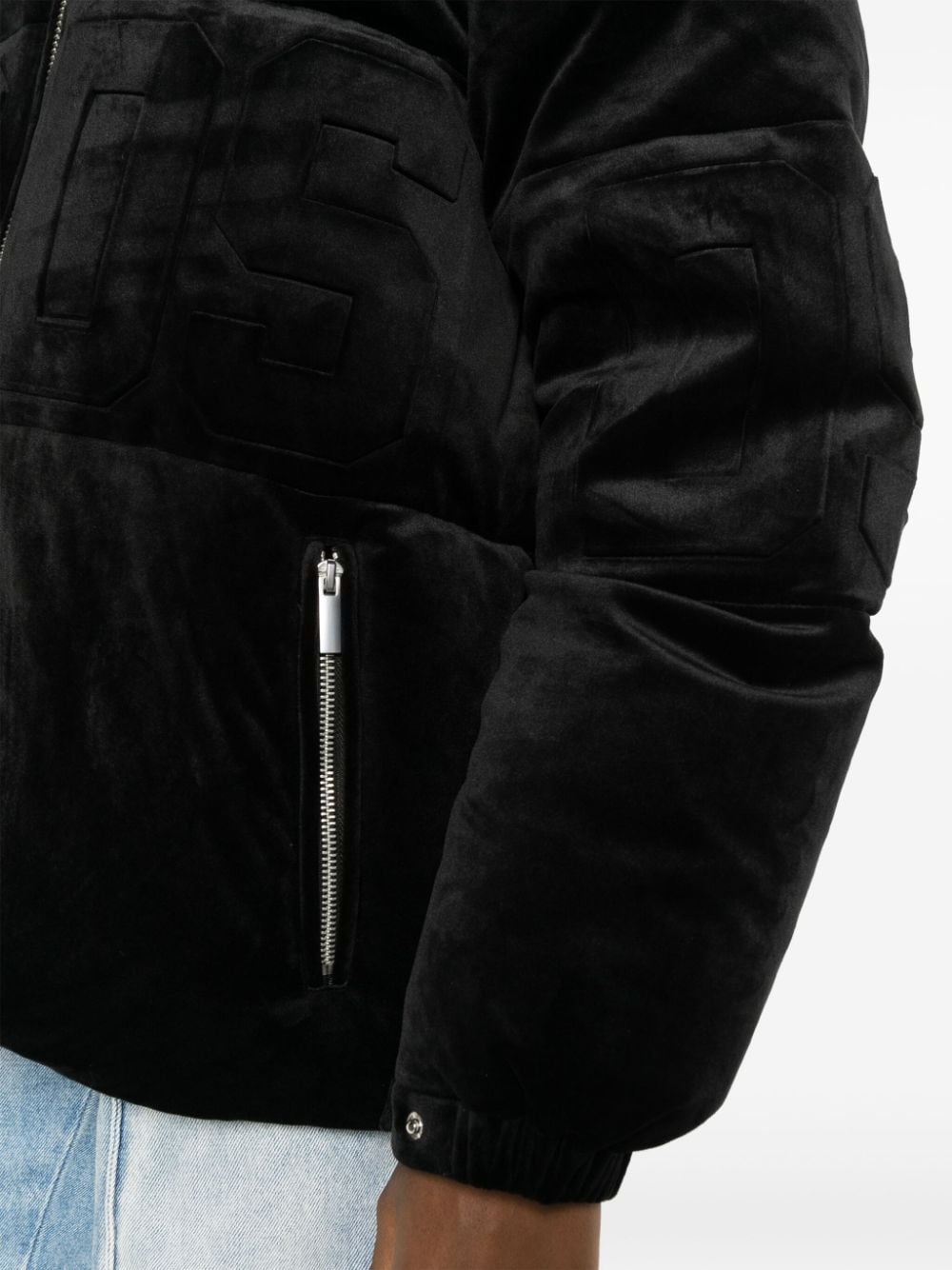 logo-embossed velvet padded jacket - 5