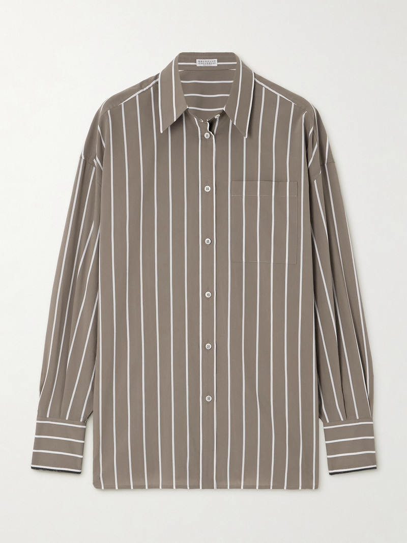 Bead-embellished Striped Cotton-blend Poplin Shirt 1