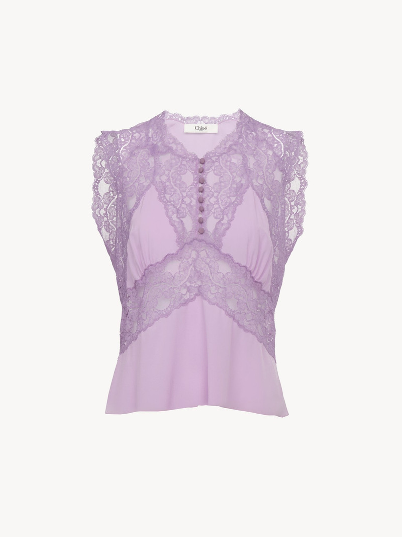 Chloé V-NECK TOP IN CRÊPE DE CHINE & LACE outlook