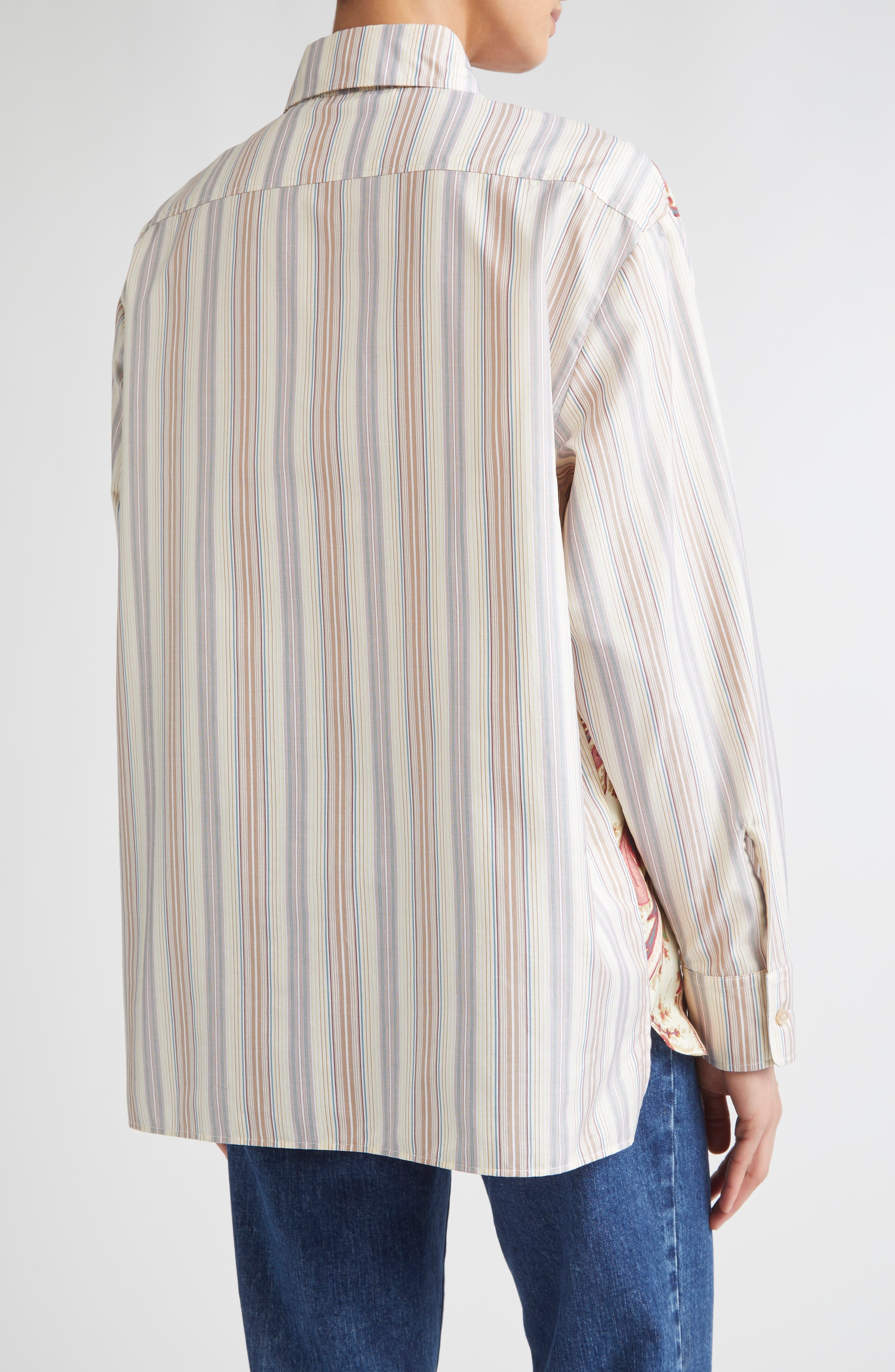 Etro Paisley Stripe Silk Button-Up Shirt in Stampa F.do Bianco at Nordstrom - 2