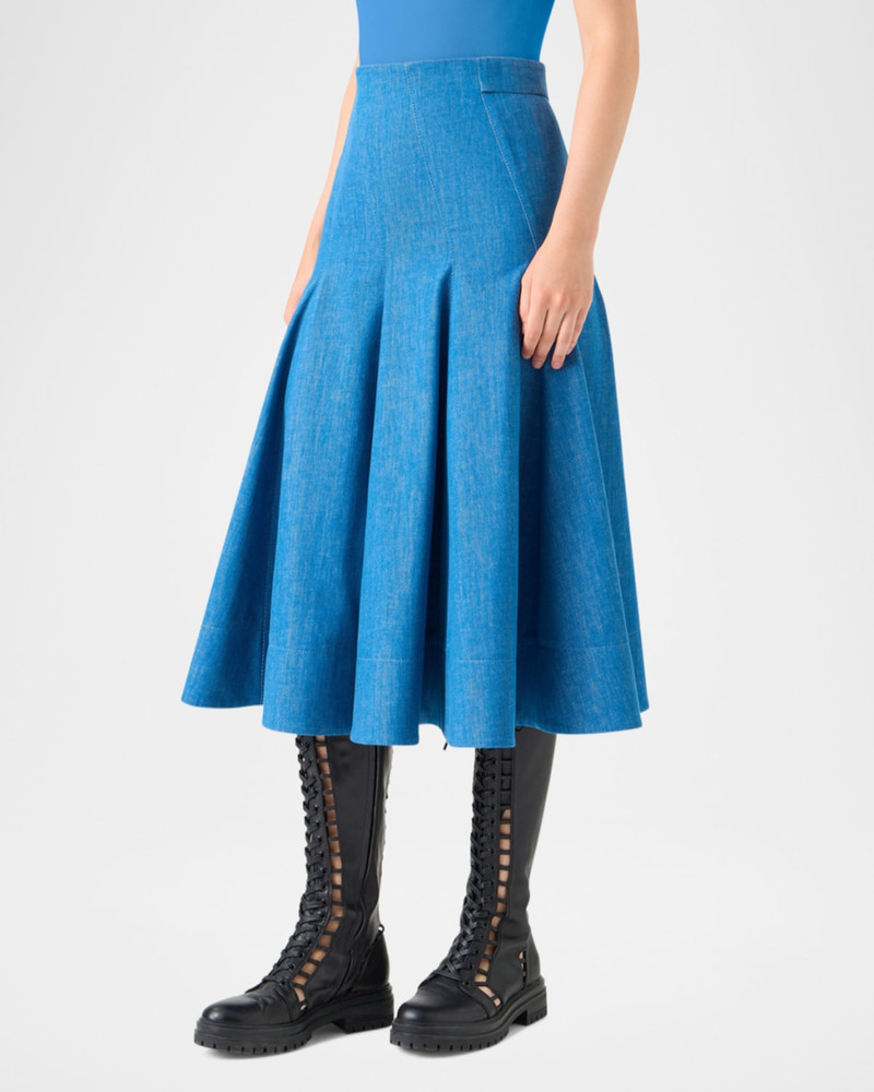 AKRIS Pleated Stretch Denim Midi Skirt outlook