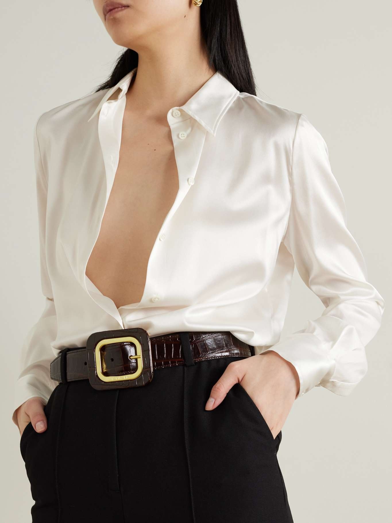 Frame croc-effect glossed-leather waist belt - 2